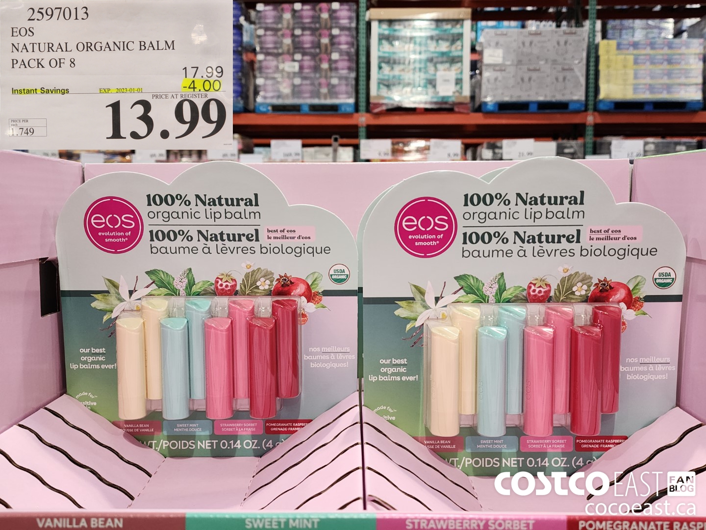 2597013 EOS NATURAL ORGANIC BALM PACK OF 8 ($4.00 INSTANT SAVINGS EXPIRES ON 2023-01-01) $13.99