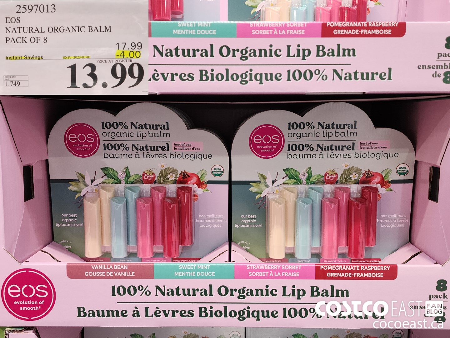 2597013 EOS NATURAL ORGANIC BALM PACK OF 8 ($4.00 INSTANT SAVINGS EXPIRES ON 2023-01-01) $13.99