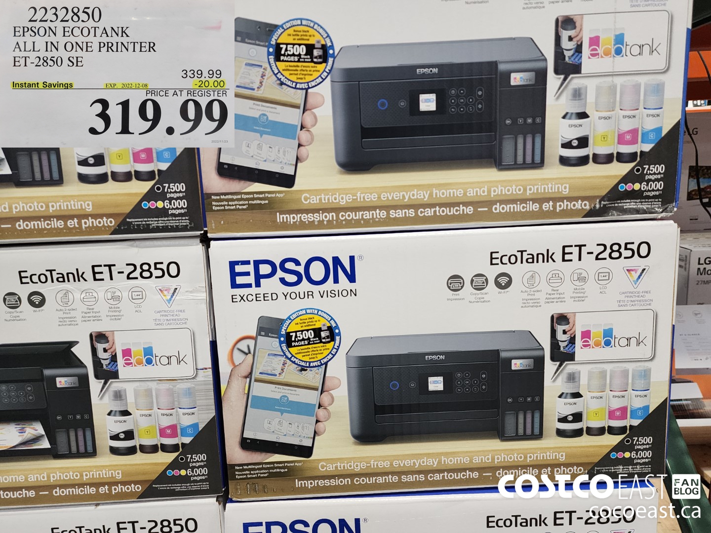 2232850 EPSON ECOTANK ALL IN ONE PRINTER ET-2850 SE ($20.00 INSTANT SAVINGS EXPIRES ON 2022-12-08) $319.99