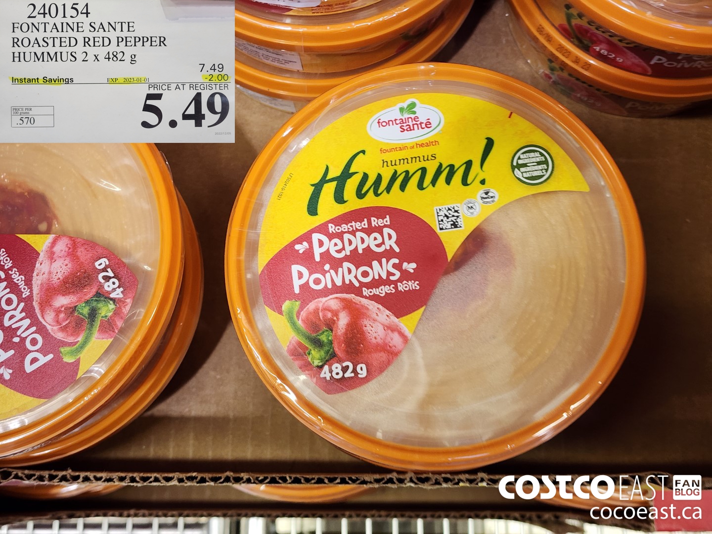 240154 FONTAINE SANTE ROASTED RED PEPPER HUMMUS 2 X 482 G ($2.00 INSTANT SAVINGS EXPIRES ON 2023-01-01) $5.49