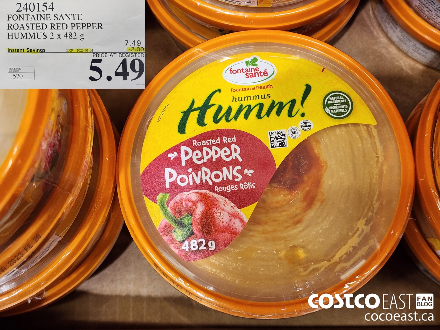 240154 FONTAINE SANTE ROASTED RED PEPPER HUMMUS 2 X 482 G ($2.00 INSTANT SAVINGS EXPIRES ON 2023-01-01) $5.49