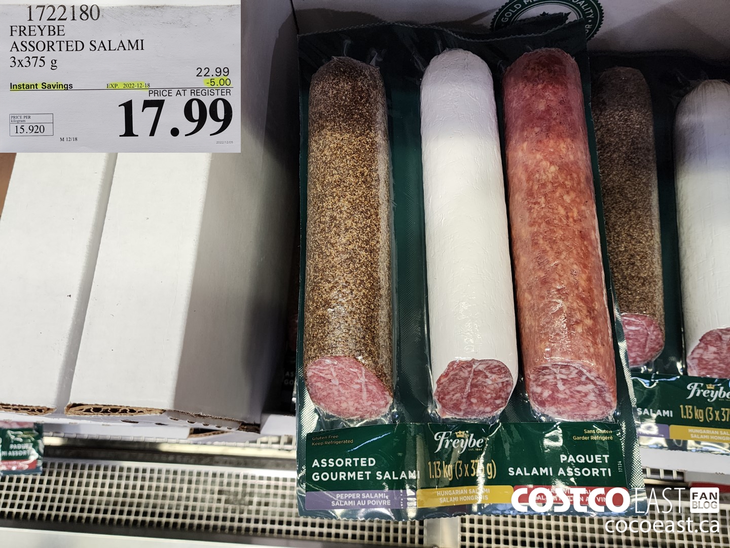 1722180 FREYBE ASSORTED SALAMI 3x375 g ($5.00 INSTANT SAVINGS EXPIRES ON 2022-12-18) $17.99