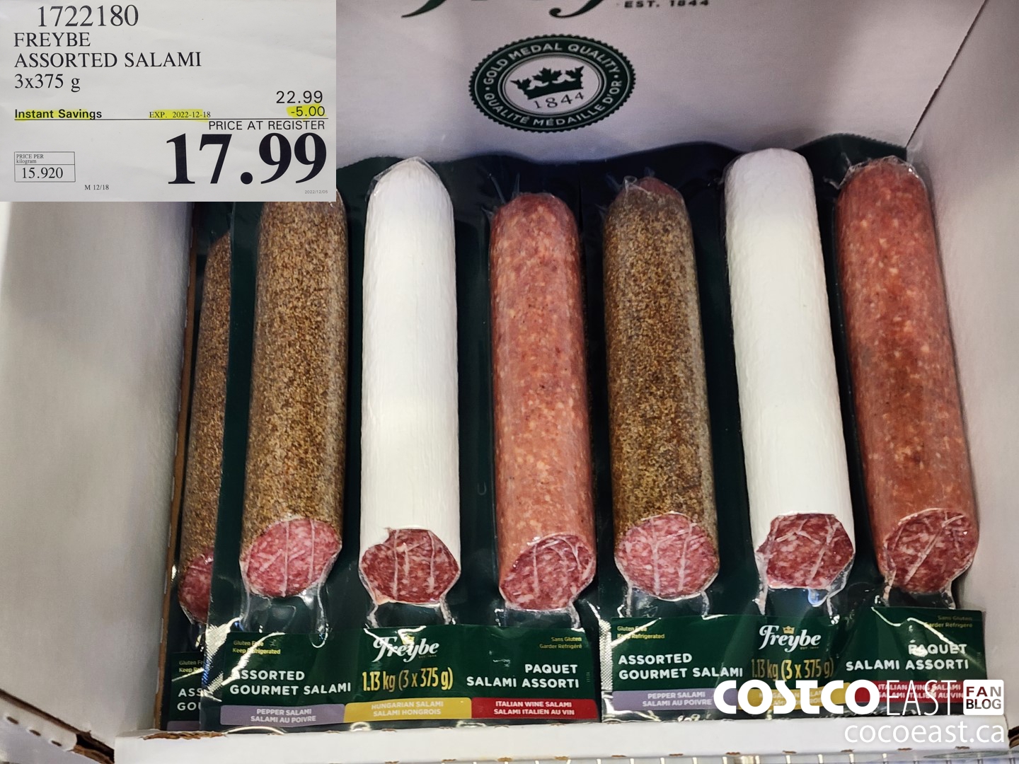 1722180 FREYBE ASSORTED SALAMI 3x375 g ($5.00 INSTANT SAVINGS EXPIRES ON 2022-12-18) $17.99