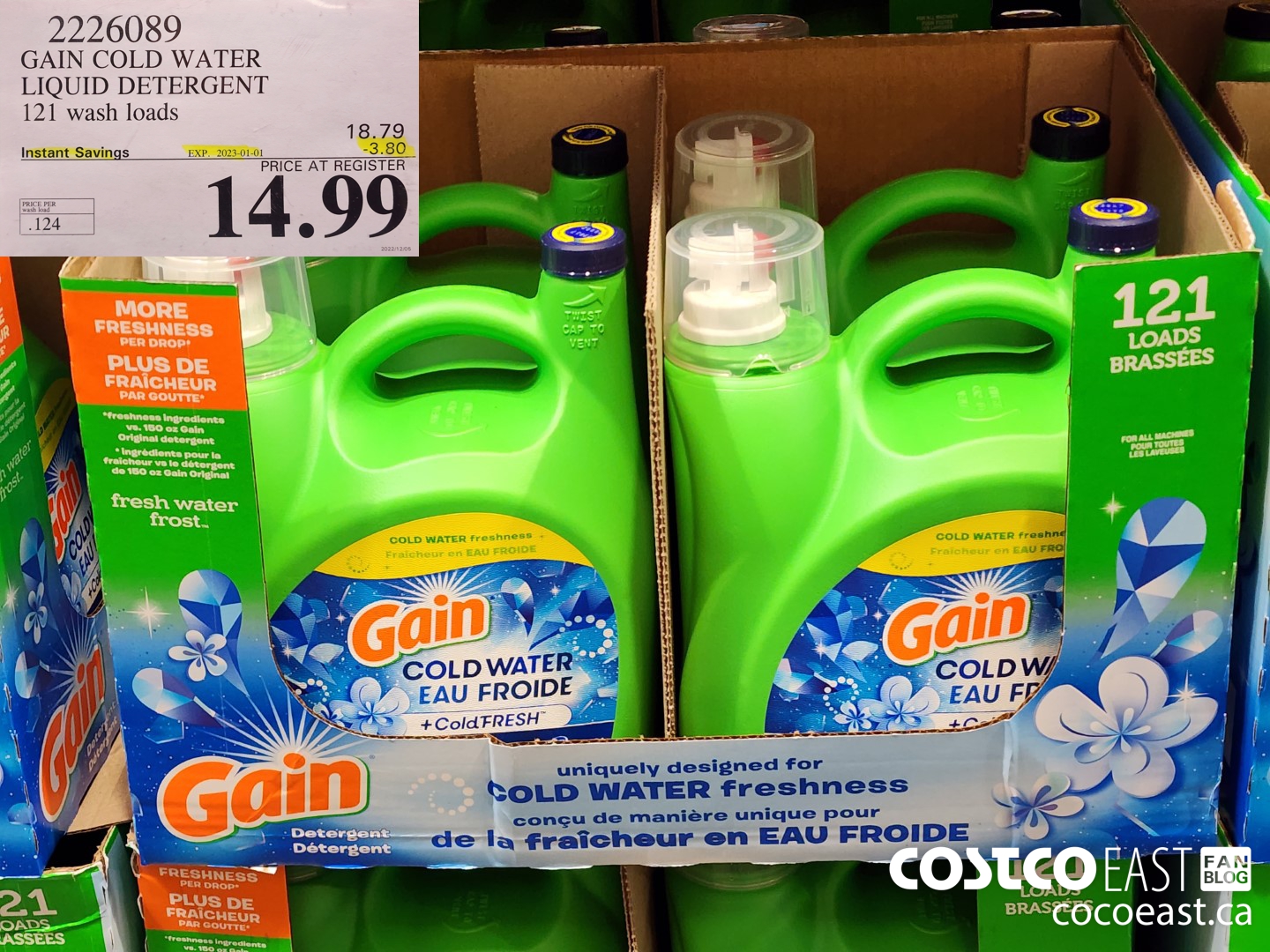 2226089 GAIN COLD WATER LIQUID DETERGENT 121 wash loads ($3.80 INSTANT SAVINGS EXPIRES ON 2023-01-01) $14.99