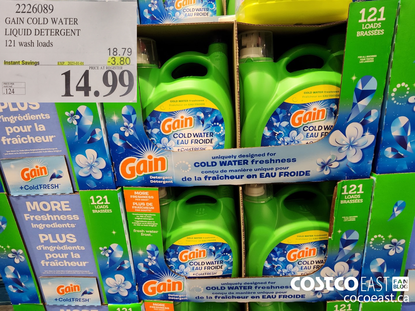 2226089 GAIN COLD WATER LIQUID DETERGENT 121 wash loads ($3.80 INSTANT SAVINGS EXPIRES ON 2023-01-01) $14.99