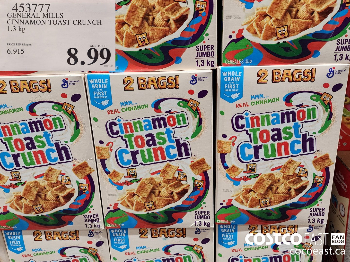 453777 GENERAL MILLS CINNAMON TOAST CRUNCH 1.3 KG $8.99