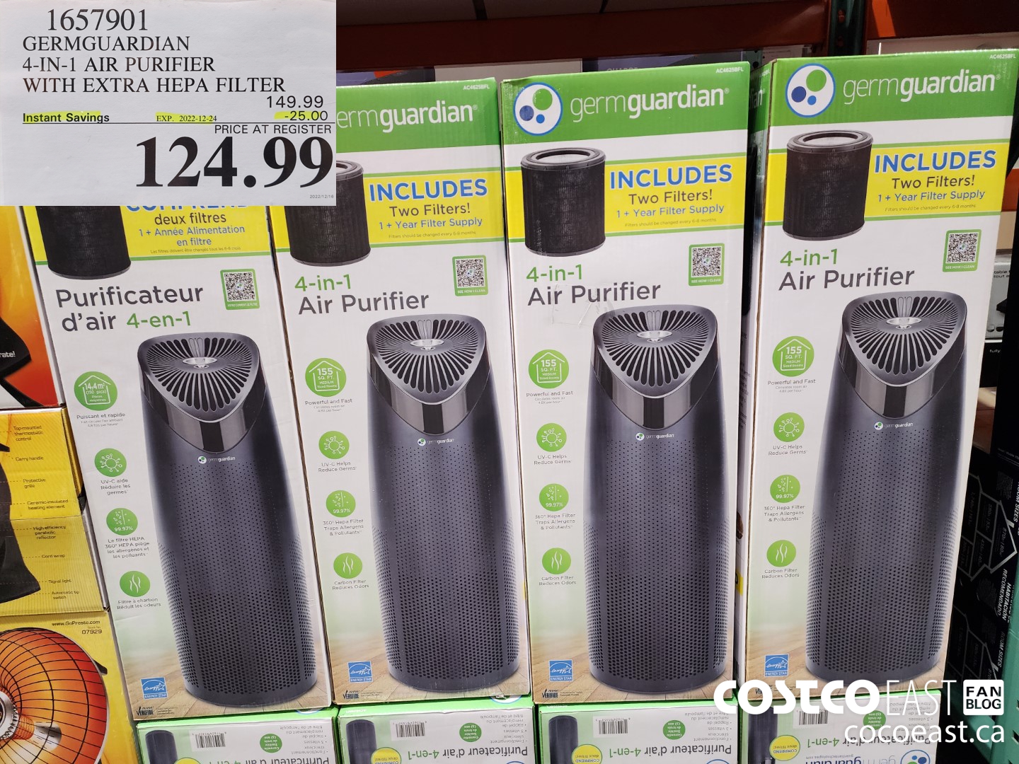 1657901 GERMGUARDIAN 4-IN-1 AIR PURIFIER WITH EXTRA HEPA FILTER ($25.00 INSTANT SAVINGS EXPIRES ON 2022-12-24) $124.99