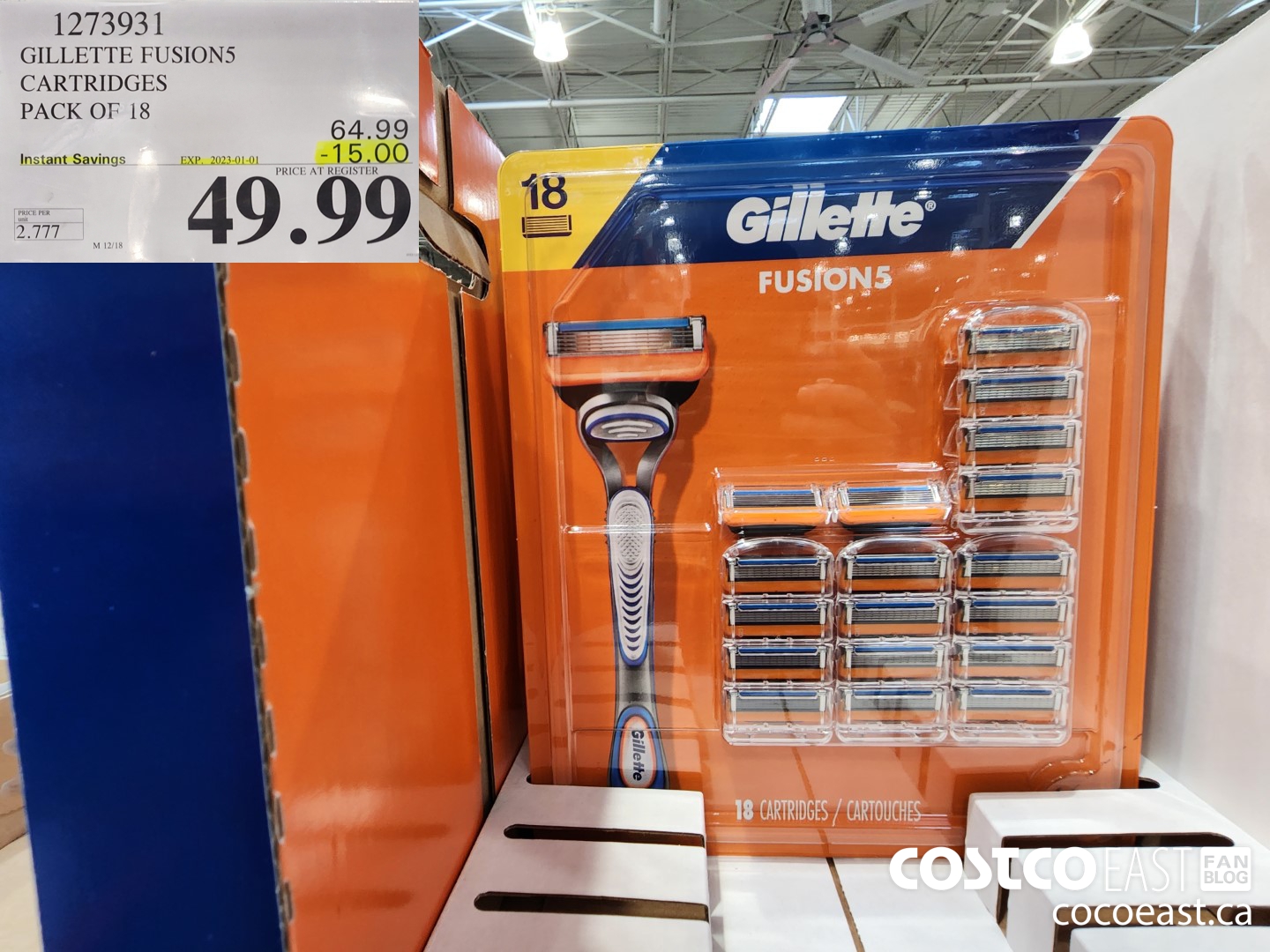 1273931 GILLETTE FUSION5 CARTRIDGES PACK OF 18 ($15.00 INSTANT SAVINGS EXPIRES ON 2023-01-01) $49.99