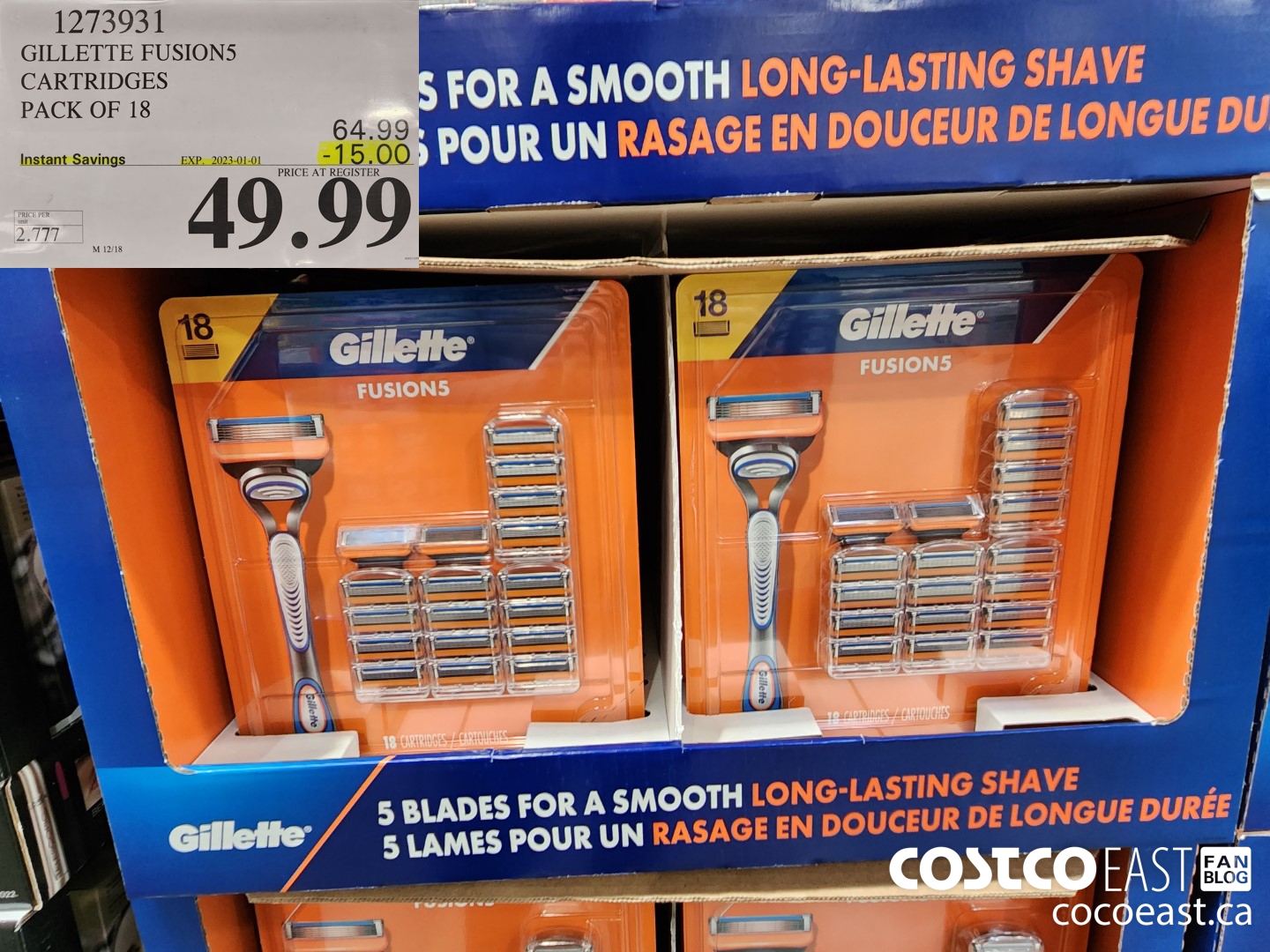 1273954 GILLETTE FUSIONS CARTRIDGES PACK OF 18 ($15.00 INSTANT SAVINGS EXPIRES ON 2023-01-01) $49.99