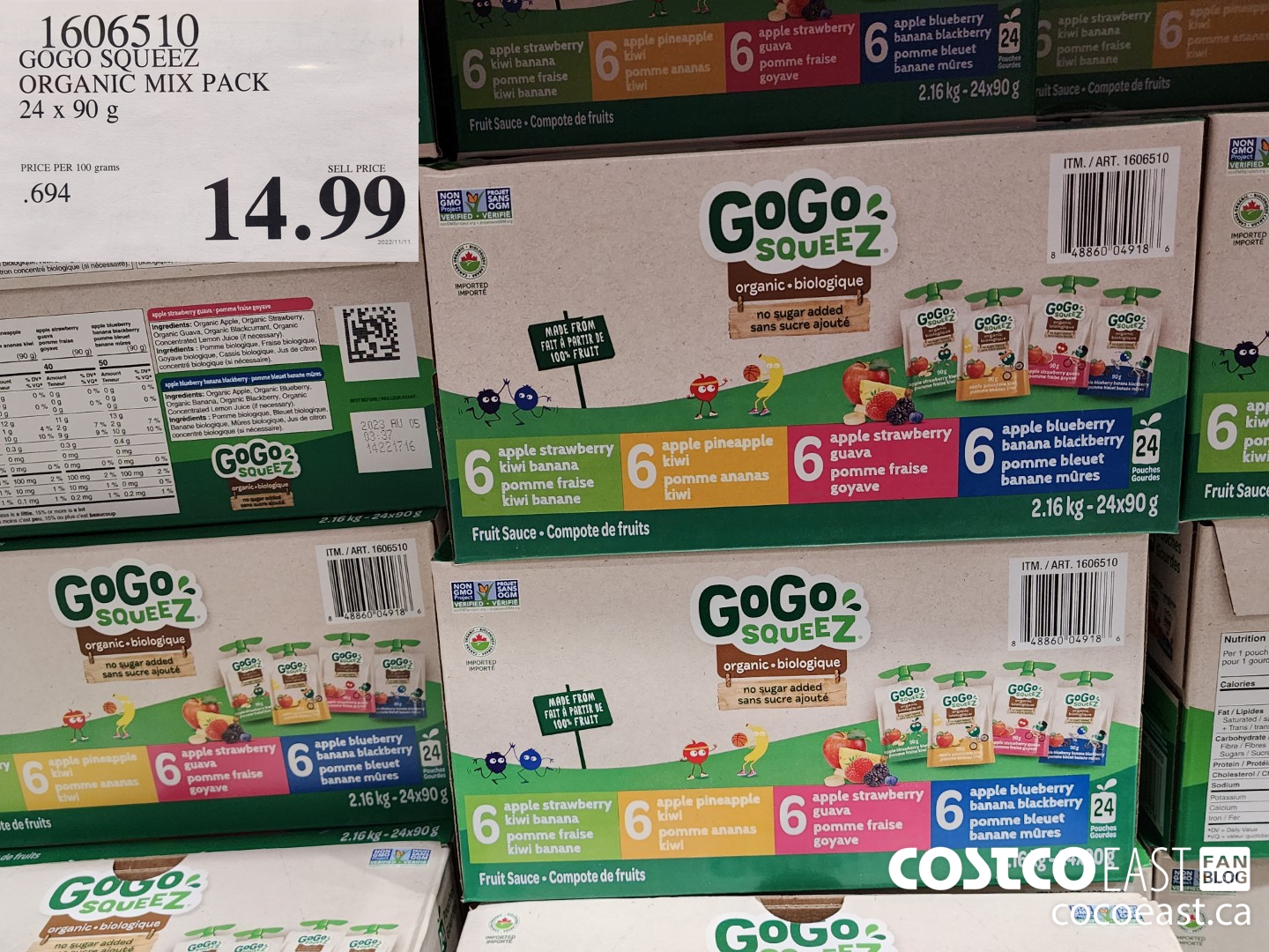 1606510 GOGO SQUEEZ ORGANIC MIX PACK 24 x 90 g $14.99