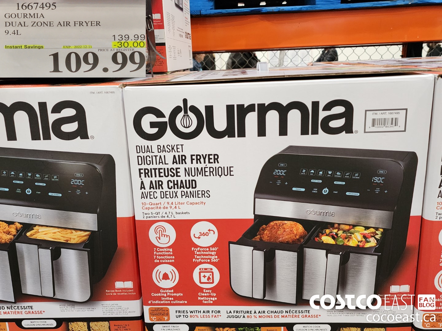 1667495 GOURMIA DUAL ZONE AIR FRYER 9.4L ($30.00 INSTANT SAVINGS EXPIRES ON 2022-12-11) $109.99