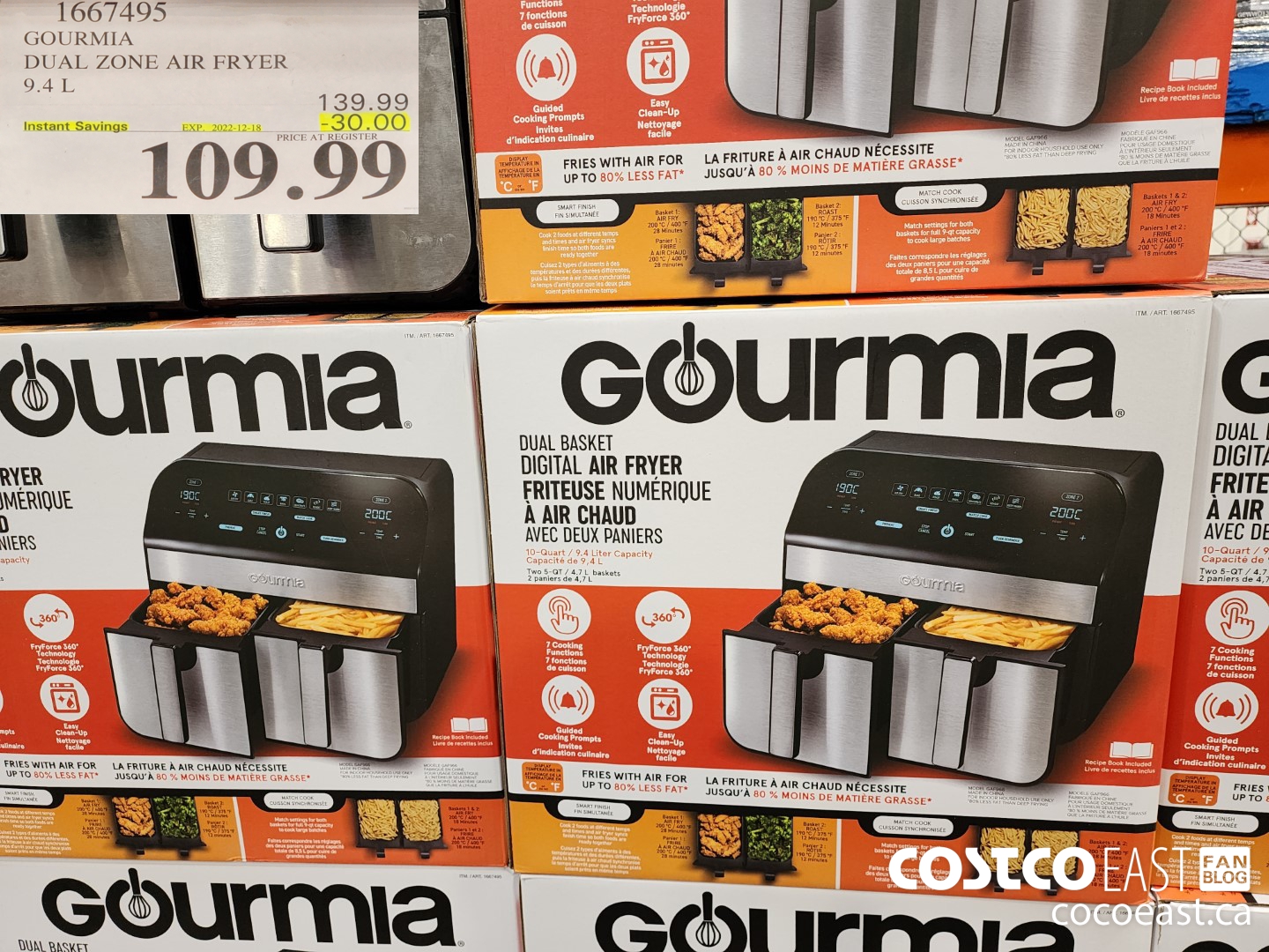 1667495 GOURMIA DUAL ZONE AIR FRYER 9.4L ($30.00 INSTANT SAVINGS EXPIRES ON 2022-12-18) $109.99