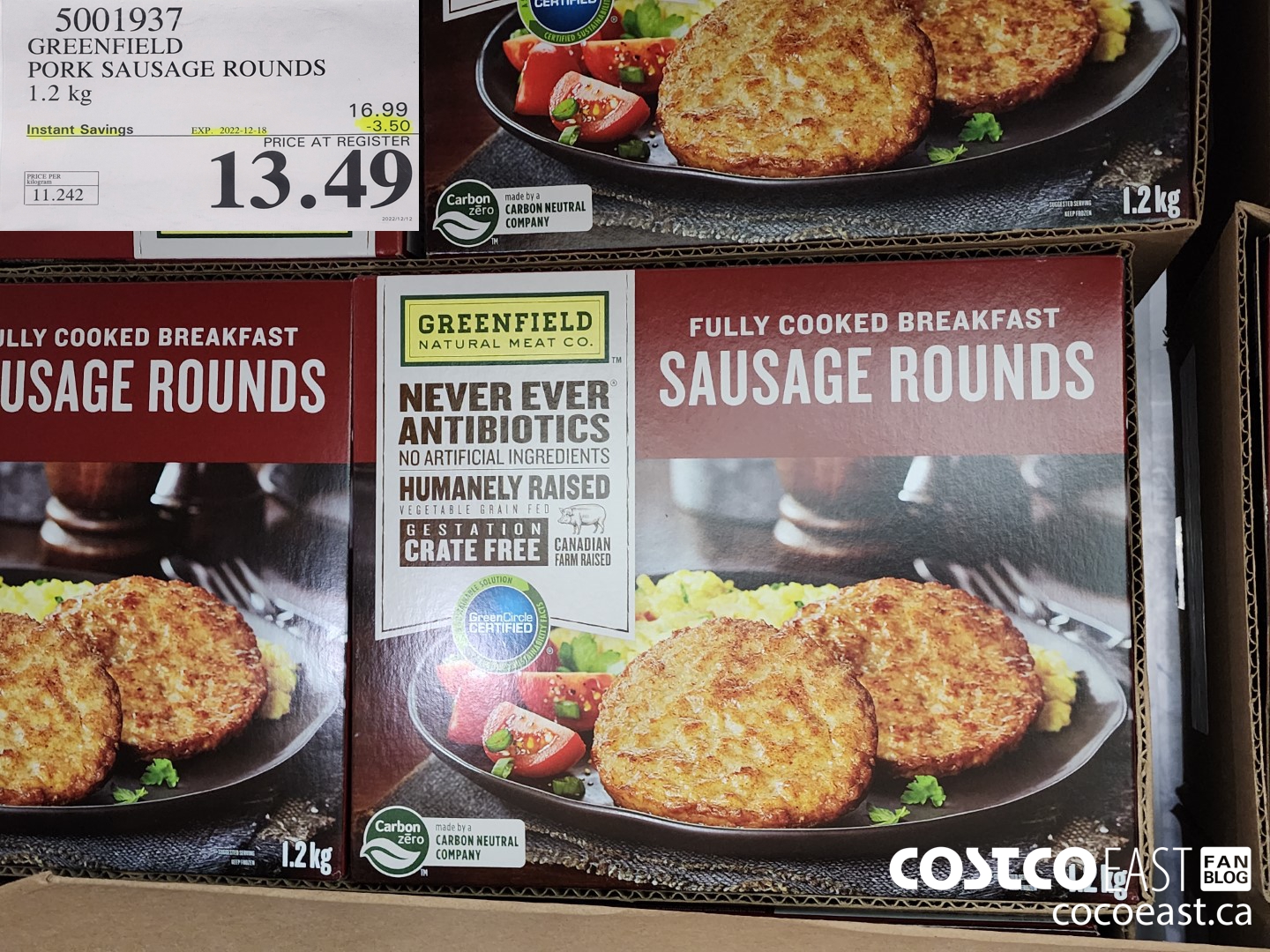 5001937 GREENFIELD PORK SAUSAGE ROUNDS 1.2 kg ($3.50 INSTANT SAVINGS EXPIRES ON 2022-12-18) $13.49