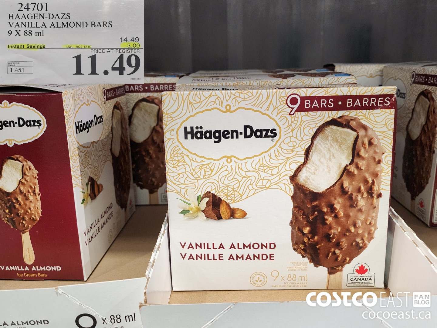 24701 HAAGAN-DAZS VANILLA ALMOND BARS 9 X 88 ML ($3.00 INSTANT SAVINGS EXPIRES ON 2022-12-07) $11.49