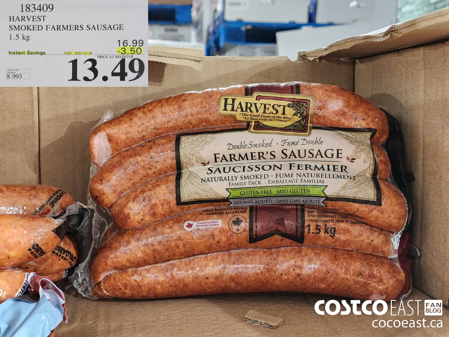 183409 HARVEST MEATS SMOKED FARMERS SAUSAGE 1.5KG ($3.50 INSTANT SAVINGS EXPIRES ON 2022-12-18) $13.49