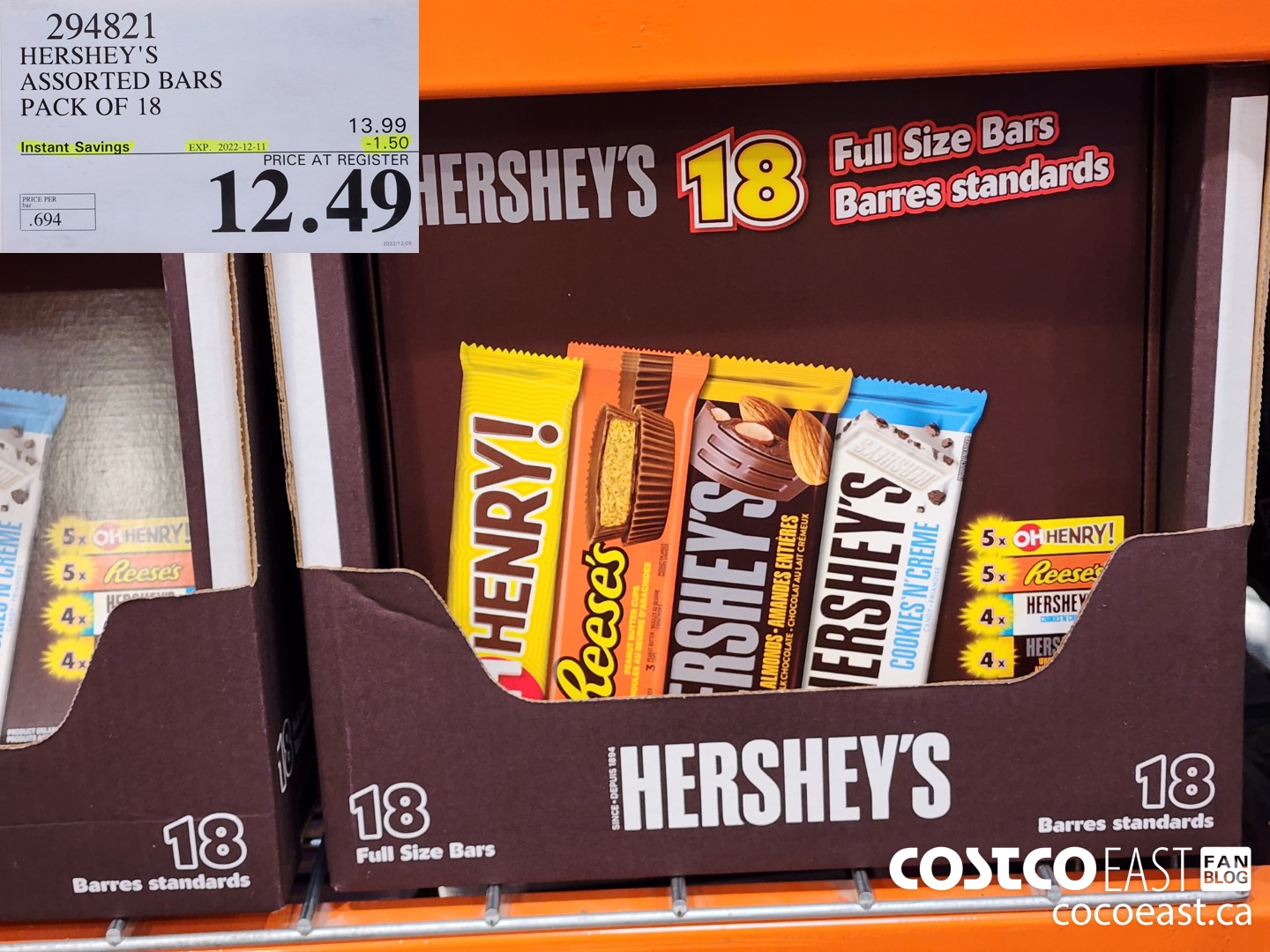294821 HERSHEY'S ASSORTED BARS PACK OF 18 ($1.50 INSTANT SAVINGS EXPIRES ON 2022-12-11) $12.49