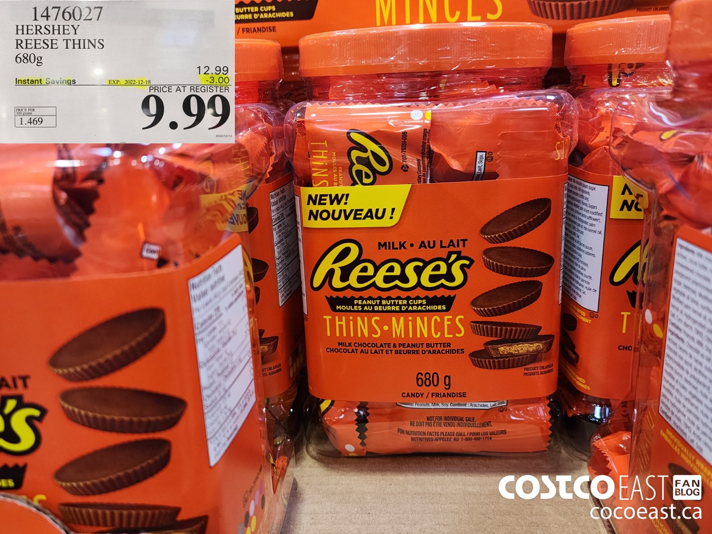 1476027 HERSHEY REESE THINS 680g ($3.00 INSTANT SAVINGS EXPIRES ON 2022-12-18) $9.99