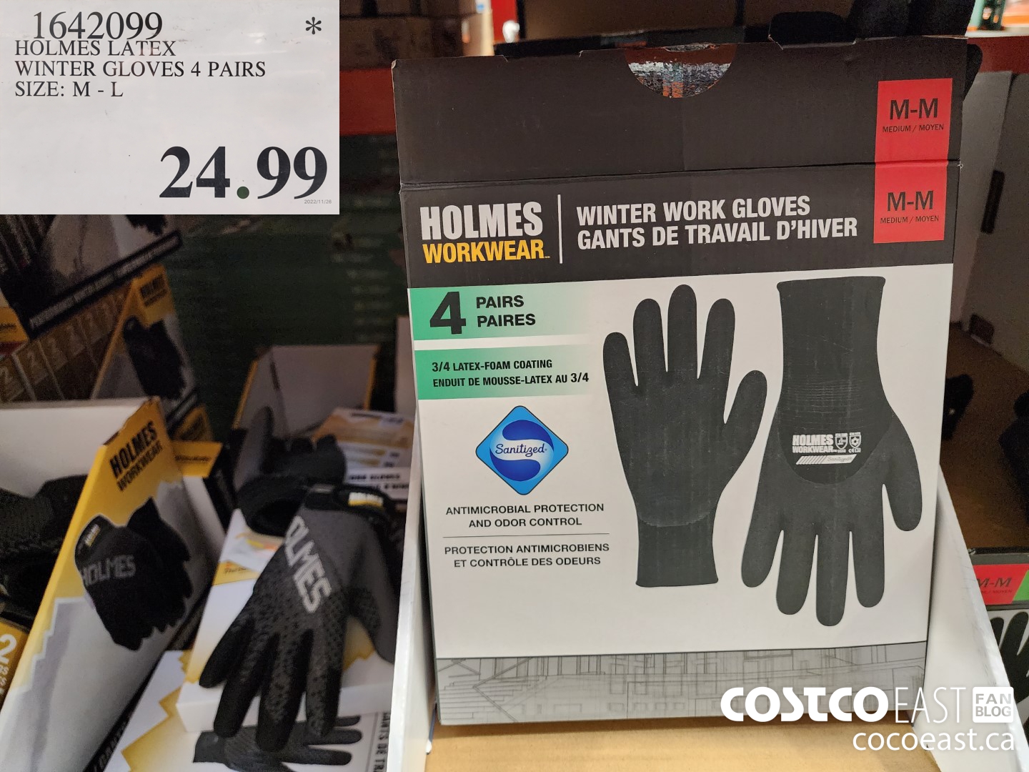 1642099 HOLMES LATEX WINTER GLOVES 4 PAIRS SIZE: M - L $24.99