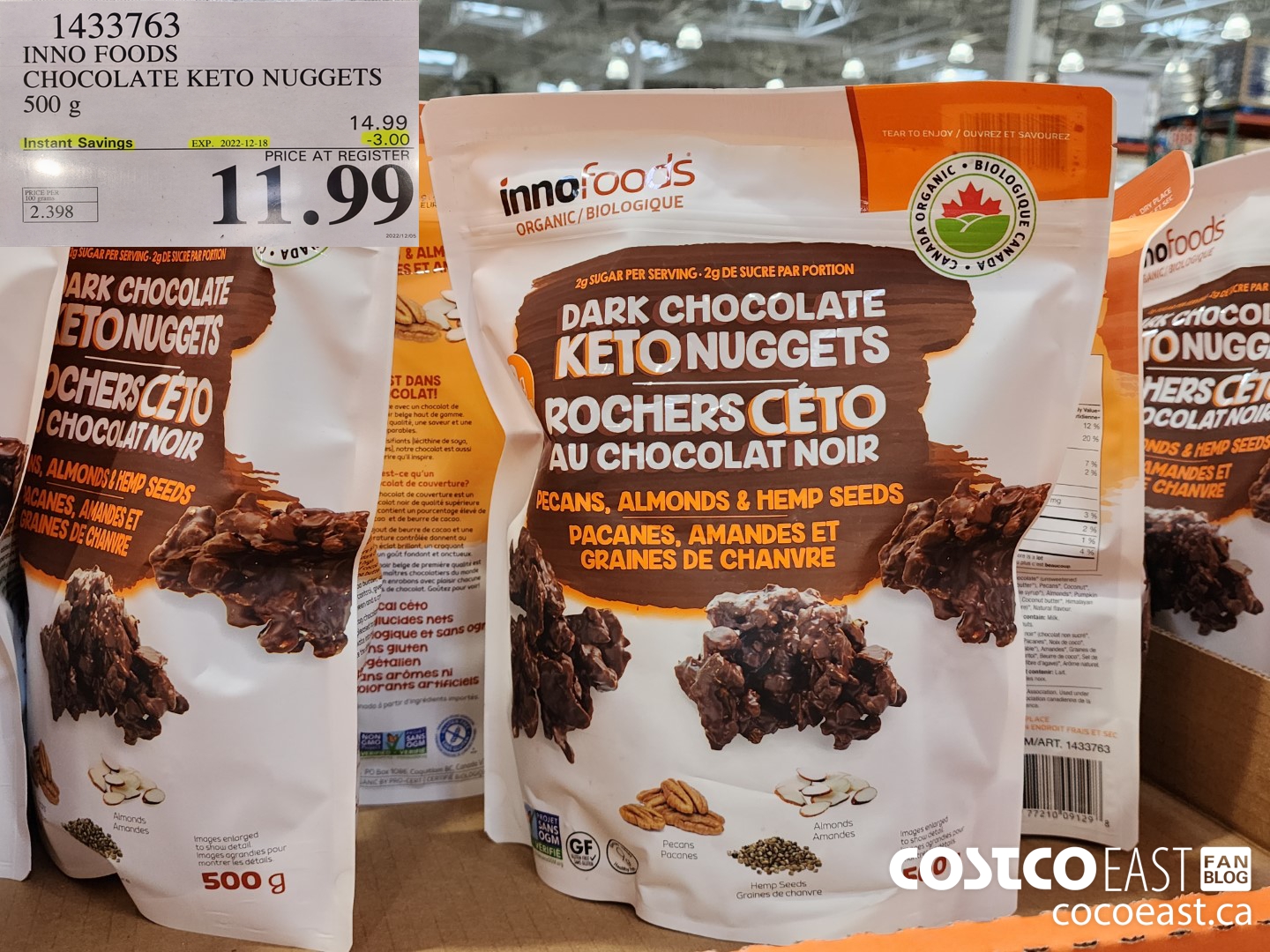 1433763 INNO FOODS CHOCOLATE KETO NUGGETS 500 G ($3.00 INSTANT SAVINGS EXPIRES ON 2022-12-18) $11.99
