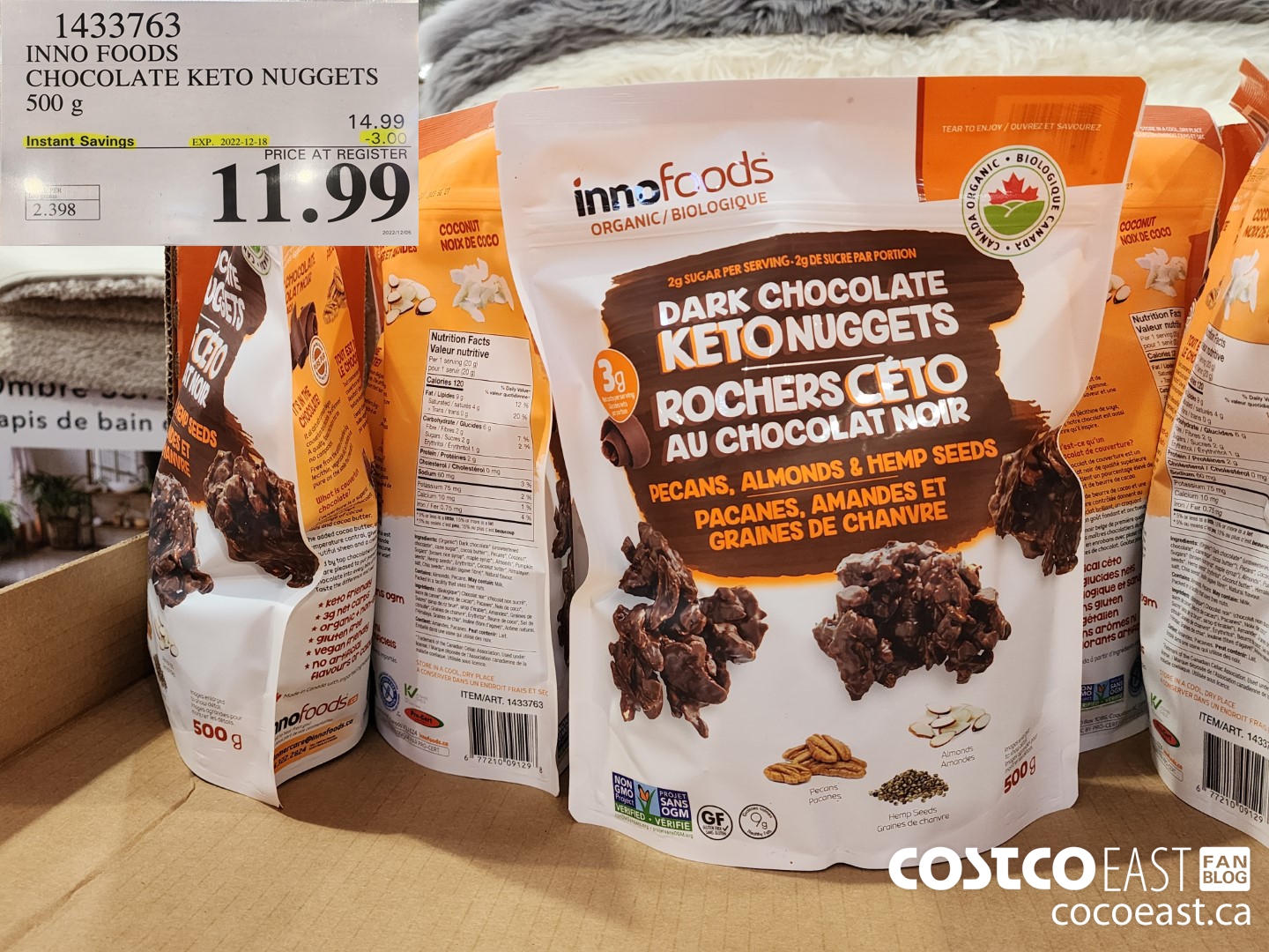 1433763 INNO FOODS CHOCOLATE KETO NUGGETS 500 G ($3.00 INSTANT SAVINGS EXPIRES ON 2022-12-18) $11.99