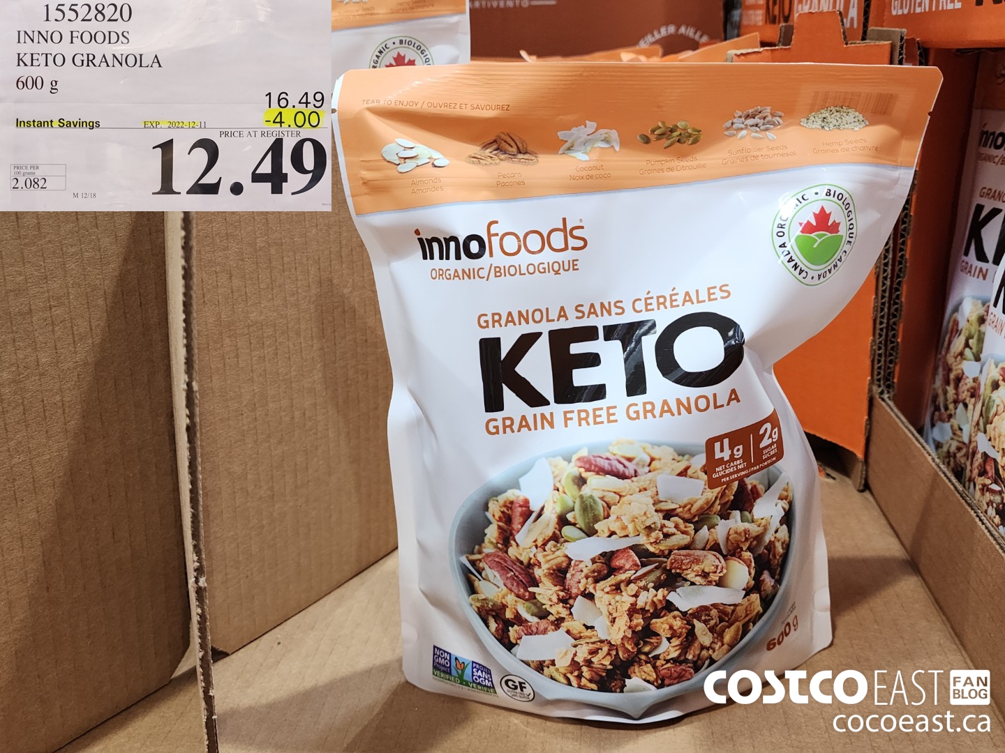 1552820 INNO FOODS KETO GRANOLA 600 G ($4.00 INSTANT SAVINGS EXPIRES ON 2022-12-11) $12.49