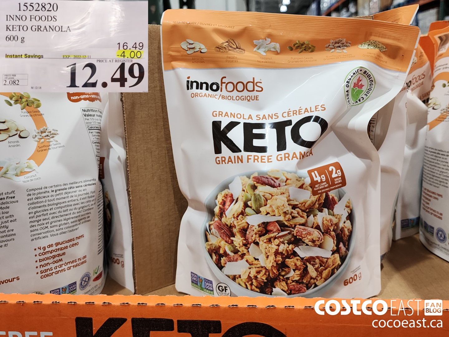 1552820 INNO FOODS KETO GRANOLA 600 G ($4.00 INSTANT SAVINGS EXPIRES ON 2022-12-11) $12.49