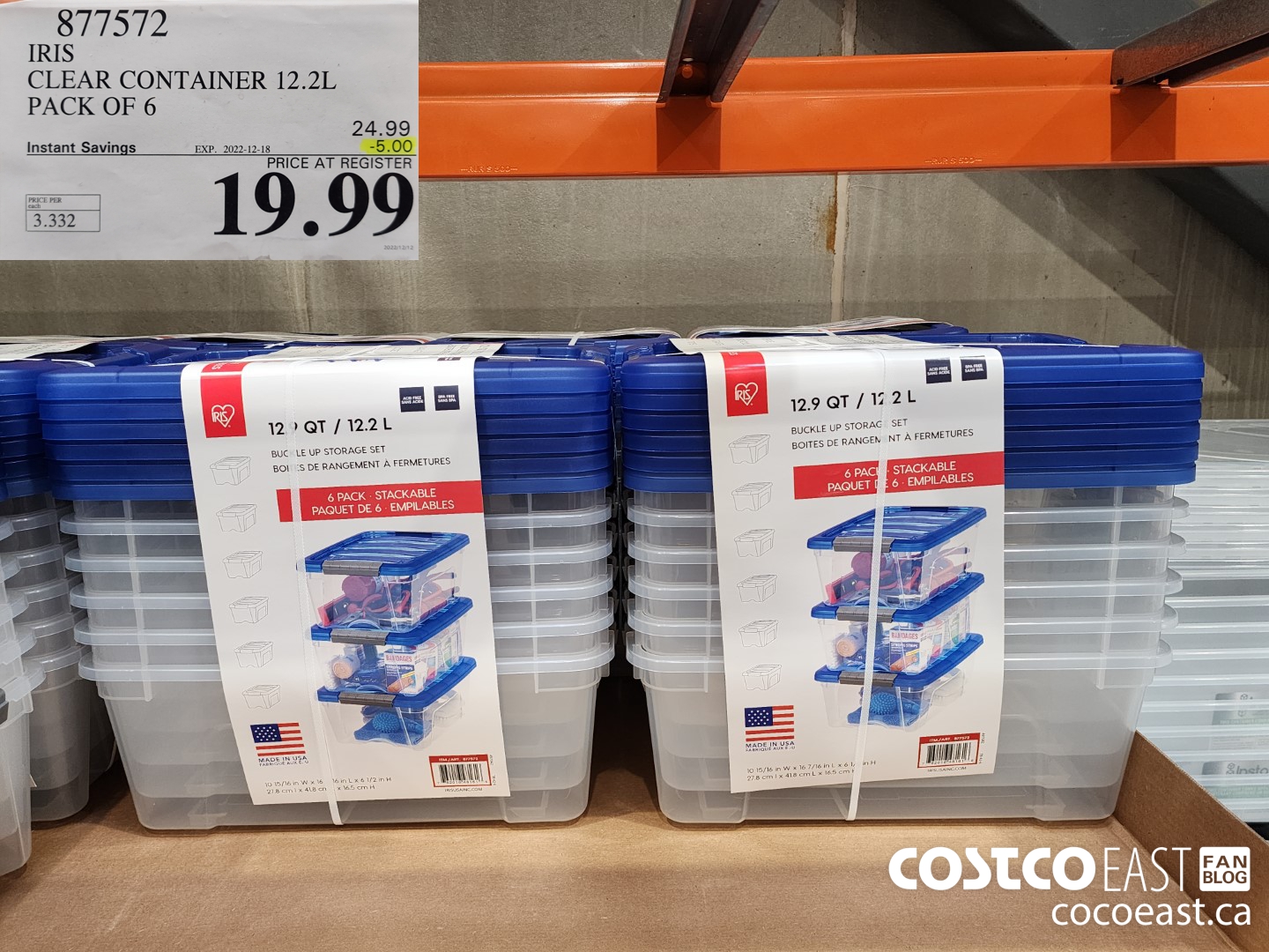 877572 IRIS CLEAR CONTAINER 12.2L PACK OF 6 ($5.00 INSTANT SAVINGS EXPIRES ON 2022-12-18) $19.99