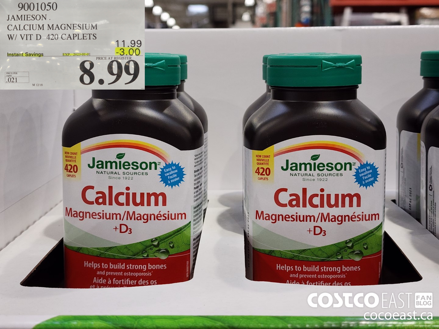 9001050 JAMIESON CALCIUM MAGNESIUM W/ VIT D 420 CAPLETS ($3.00 INSTANT SAVINGS EXPIRES ON 2023-01-01) $8.99