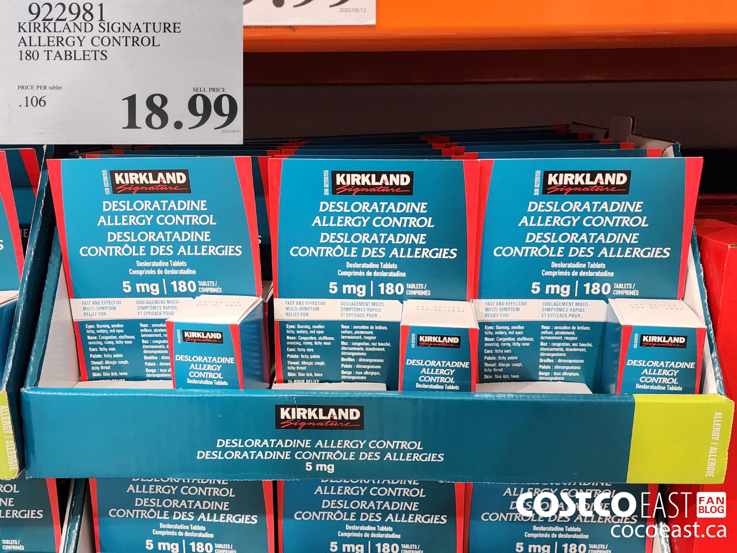 922981 KIRKLAND SIGNATURE ALLERGY CONTROL 180 TABLETS $18.99