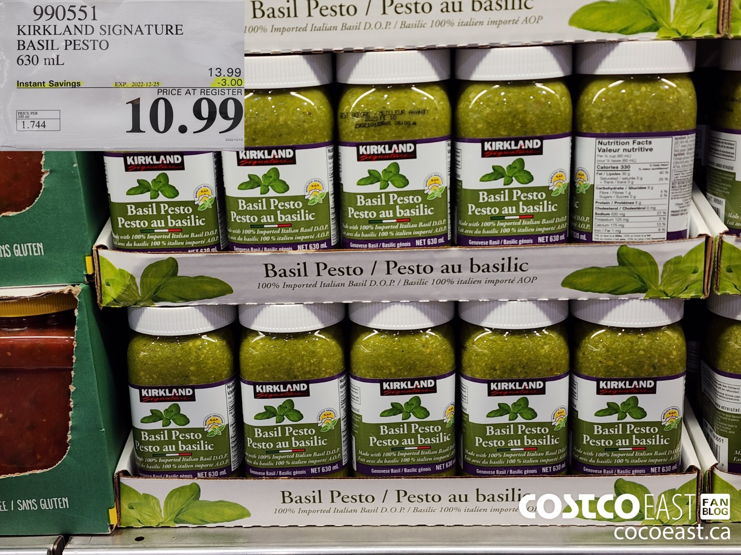 990551 KIRKLAND SIGNATURE BASIL PESTO 630 ML ($3.00 INSTANT SAVINGS EXPIRES ON 2022-12-25) $10.99