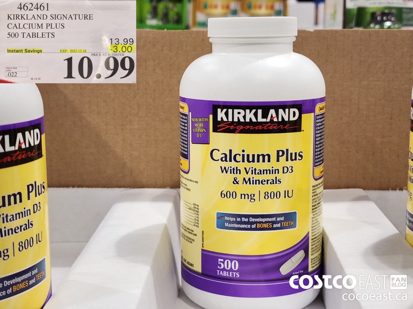 462461 KIRKLAND SIGNATURE CALCIUM PLUS 500 TABLETS ($3.00 INSTANT SAVINGS EXPIRES ON 2022-12-18) $10.99