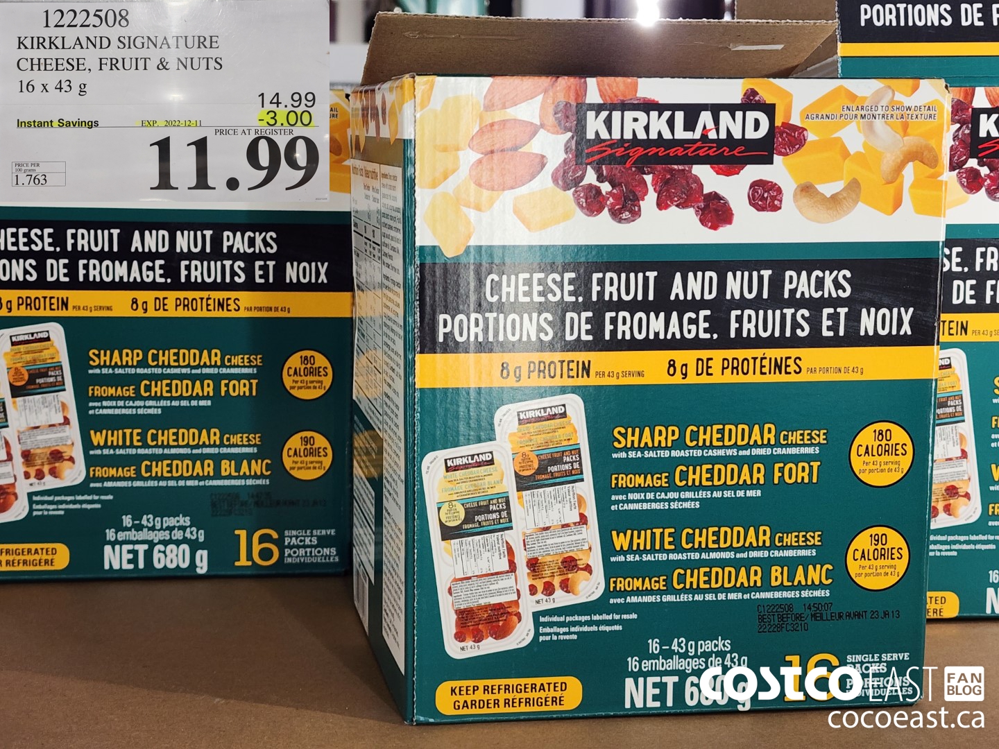 1222508 KIRKLAND SIGNATURE CHEESE, FRUIT & NUTS 16x 43 g ($3.00 INSTANT SAVINGS EXPIRES ON 2022-12-11) $11.99