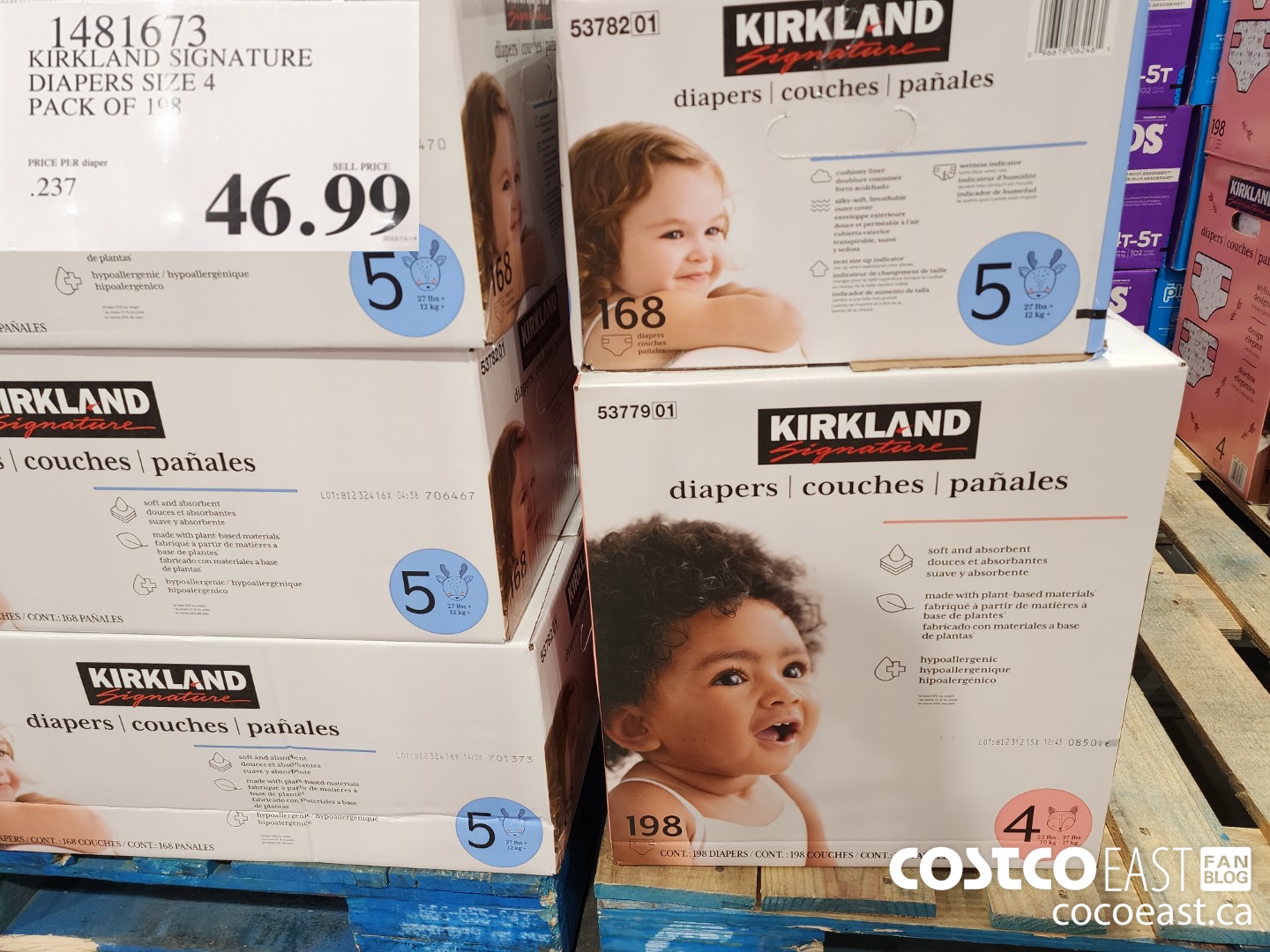 1481673 KIRKLAND SIGNATURE DIAPERS SIZE 4 PACK OF 198 $46.99