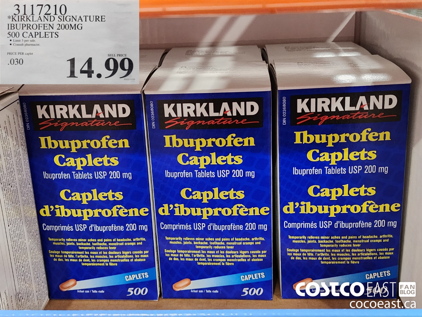 3117210 KIRKLAND SIGNATURE IBUPROFEN 200MG 500 CAPLETS $14.99
