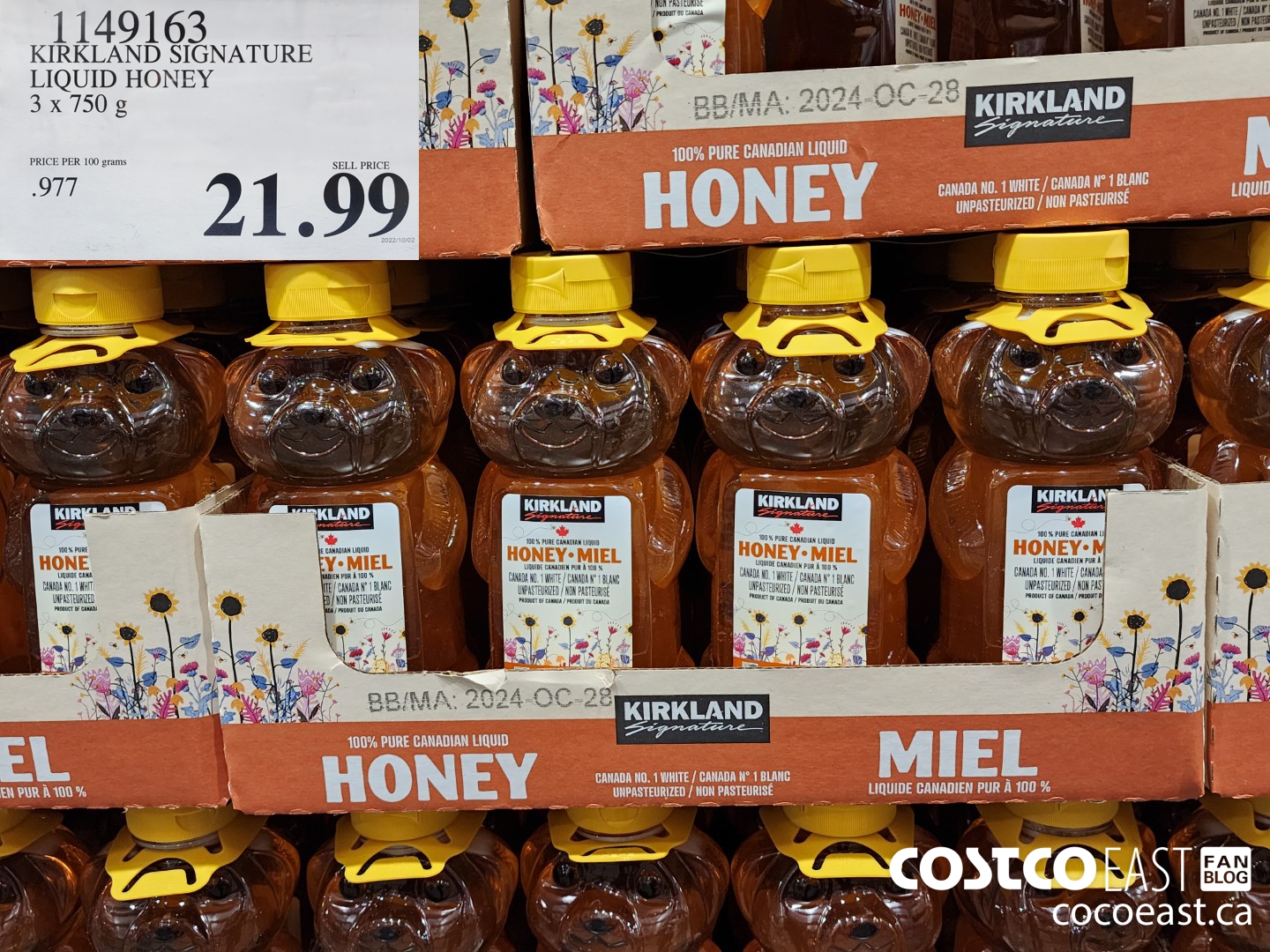 1149163 KIRKLAND SIGNATURE LIQUID HONEY 3 X 750 g $21.99