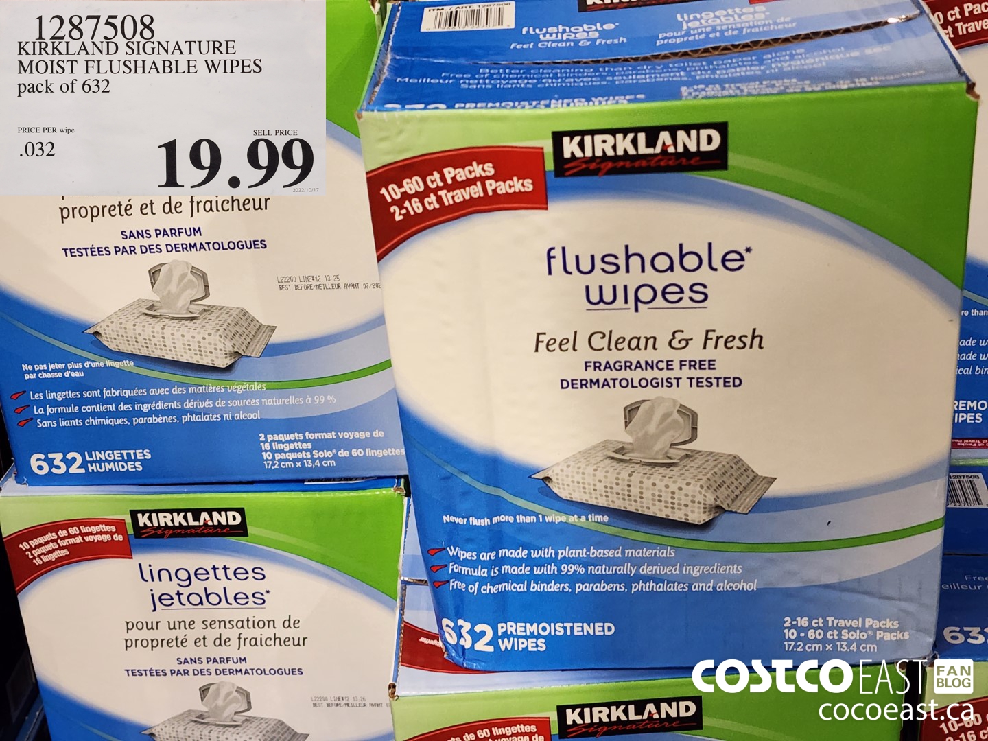 1287508 KIRKLAND SIGNATURE MOIST FLUSHABLE WIPES pack of 632 $19.99