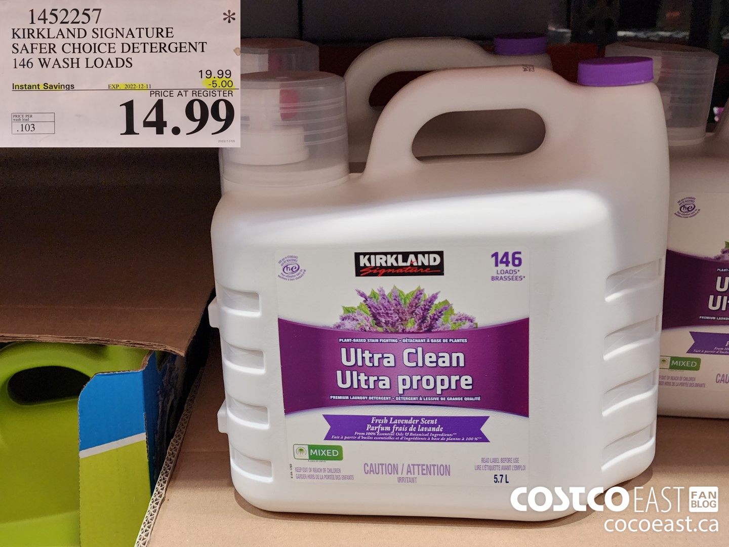 1452257 KIRKLAND SIGNATURE SAFER CHOICE DETERGENT 146 WASH LOADS ($5.00 INSTANT SAVINGS EXPIRES ON 2022-12-11) $14.99