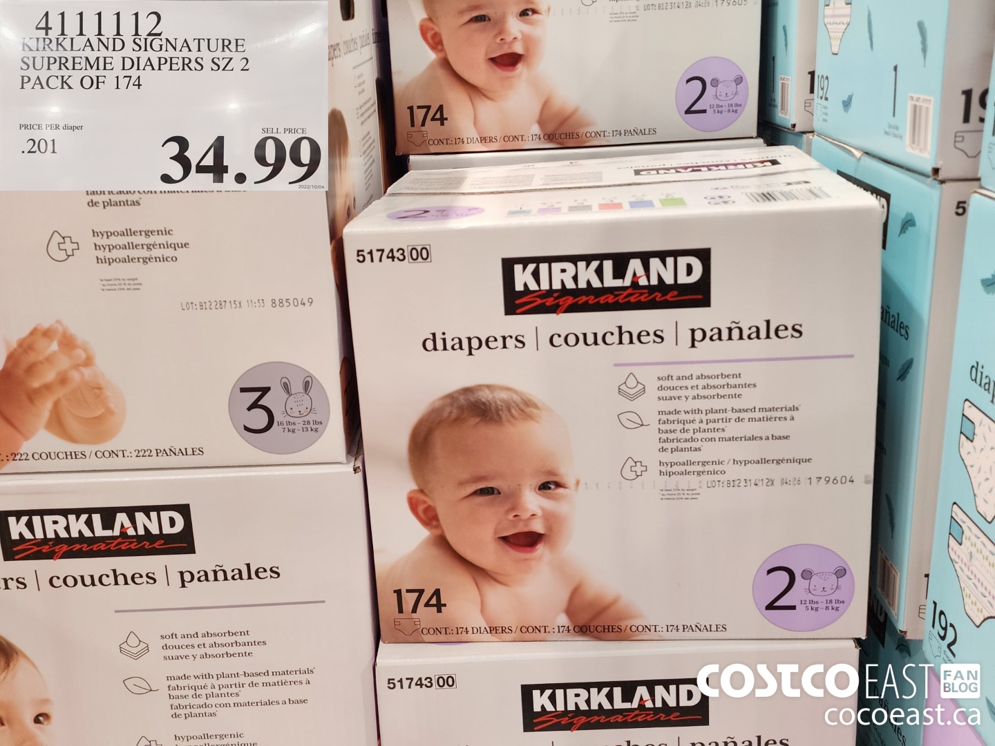 4111112 KIRKLAND SIGNATURE SUPREME DIAPERS SZ 2 PACK OF 174 $34.99