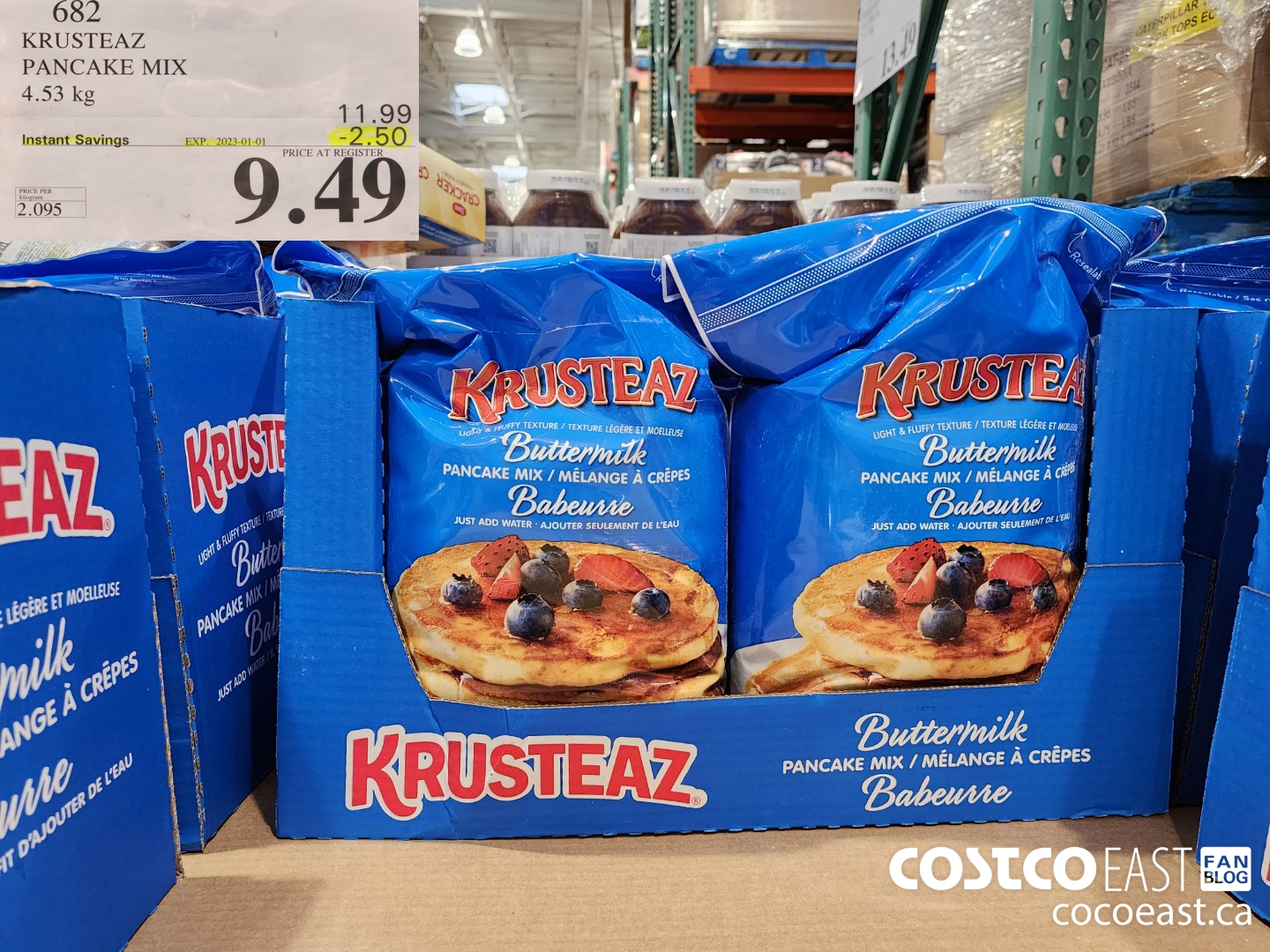 682 KRUSTEAZ PANCAKE MIX 4.53KG ($2.50 INSTANT SAVINGS EXPIRES ON 2023-01-01) $9.49