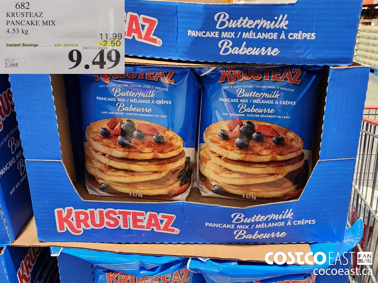 682 KRUSTEAZ PANCAKE MIX 4.53KG ($2.50 INSTANT SAVINGS EXPIRES ON 2023-01-01) $9.49