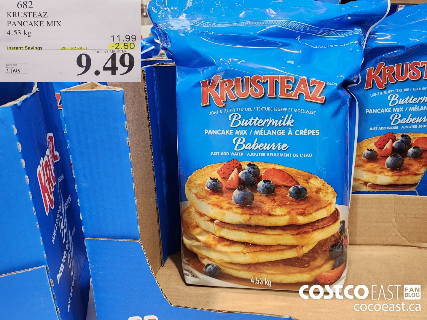682 KRUSTEAZ PANCAKE MIX 4.53 kg ($2.50 INSTANT SAVINGS EXPIRES ON 2023-01-01) $9.49
