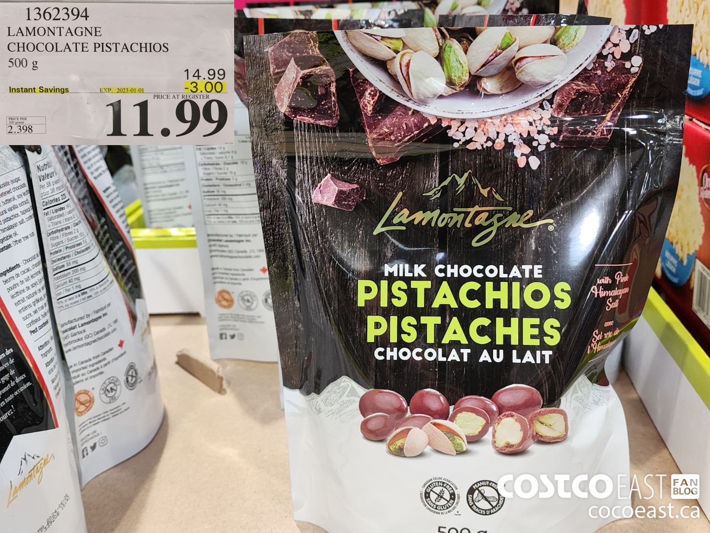 1362394 LAMONTAGNE CHOCOLATE PISTACHIOS 500g ($3.00 INSTANT SAVINGS EXPIRES ON 2023-01-01) $11.99