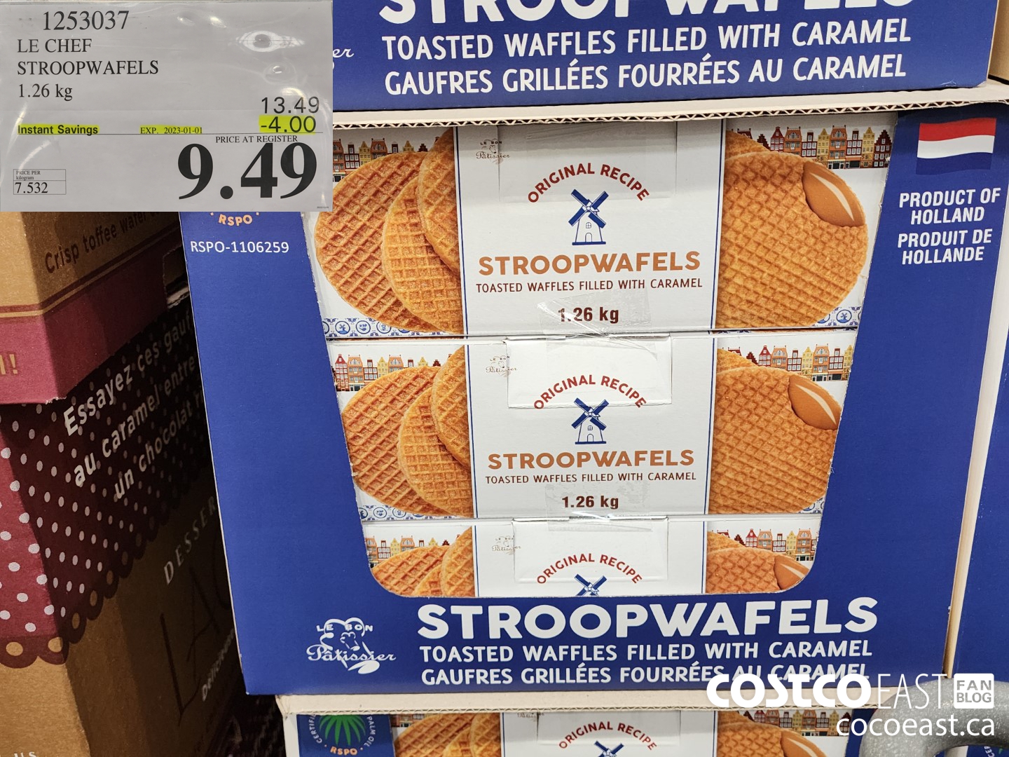 1253037 LE CHEF STROOPWAFELS 1.26 KG ($4.00 INSTANT SAVINGS EXPIRES ON 2023-01-01) $9.49