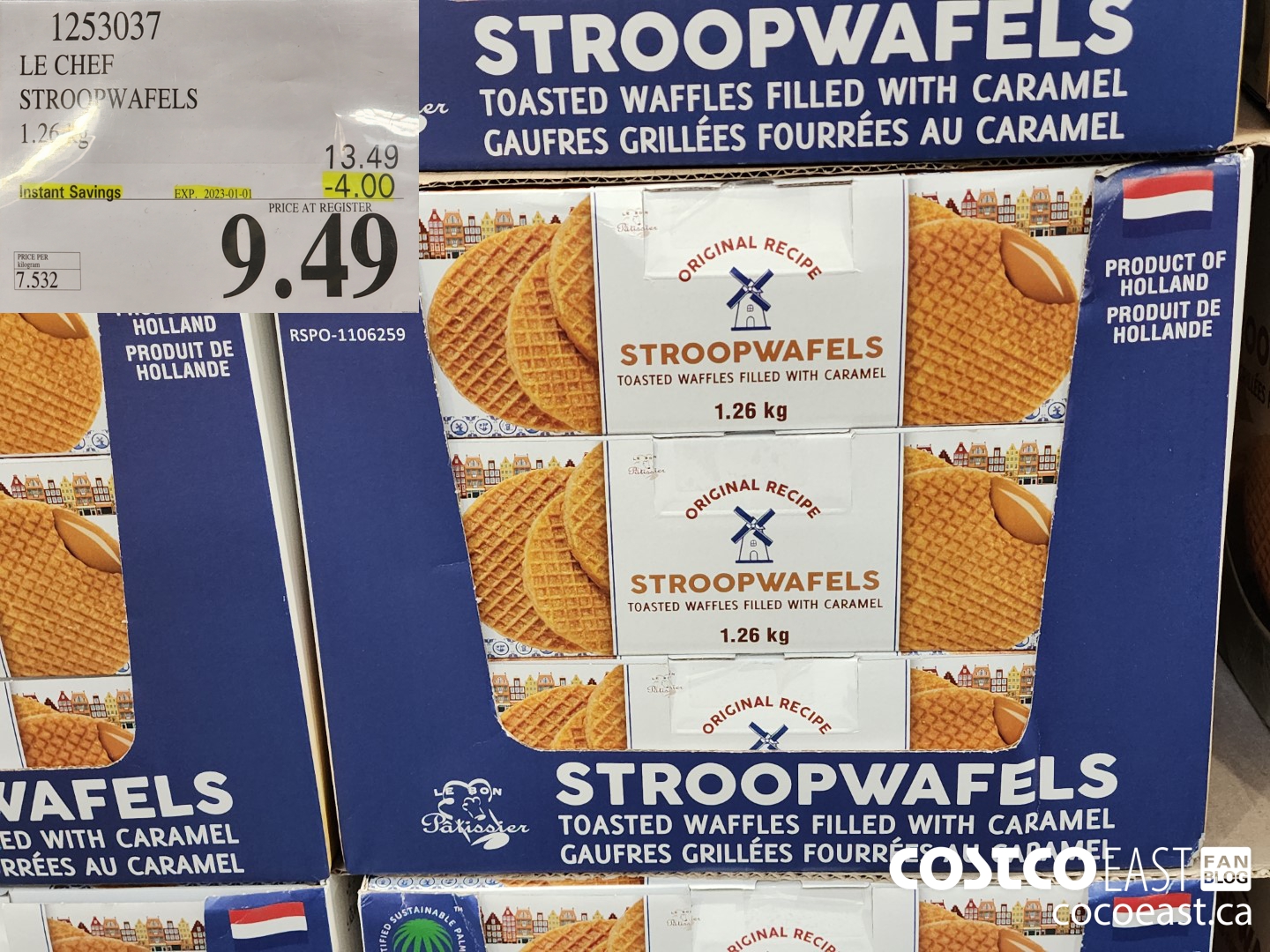 1253037 LE CHEF STROOPWAFELS 1.26 KG ($4.00 INSTANT SAVINGS EXPIRES ON 2023-01-01) $9.49
