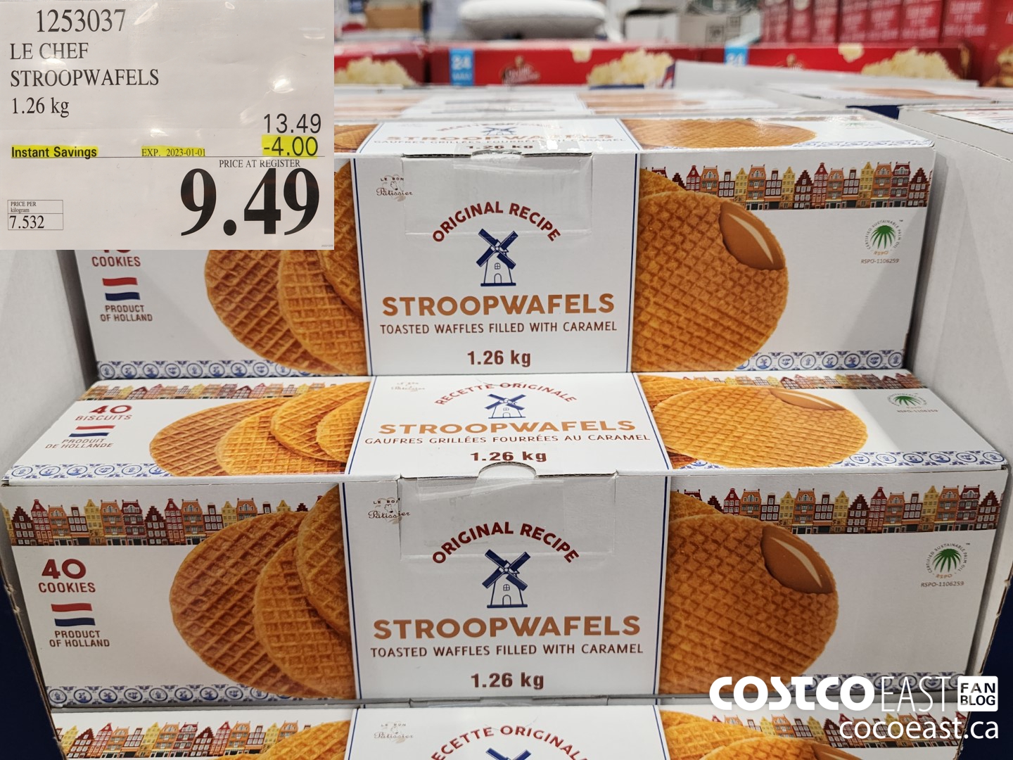 1253037 LE CHEF STROOPWAFELS 1.26 KG ($4.00 INSTANT SAVINGS EXPIRES ON 2023-01-01) $9.49