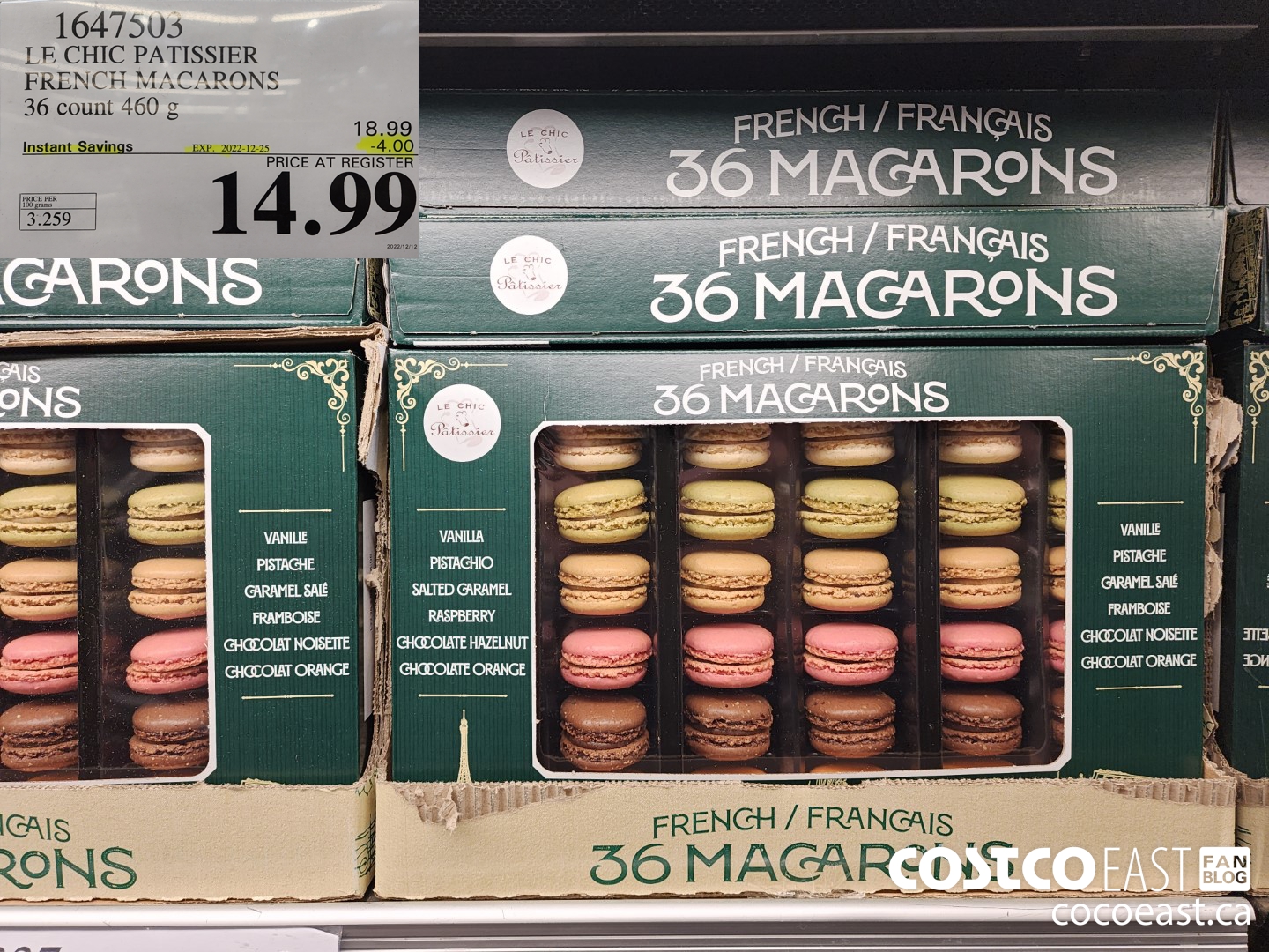 1647503 LE CHIC PATISSIER FRENCH MACARONS 36 count 460 G  ($4.00 INSTANT SAVINGS EXPIRES ON 2022-12-25) $14.99