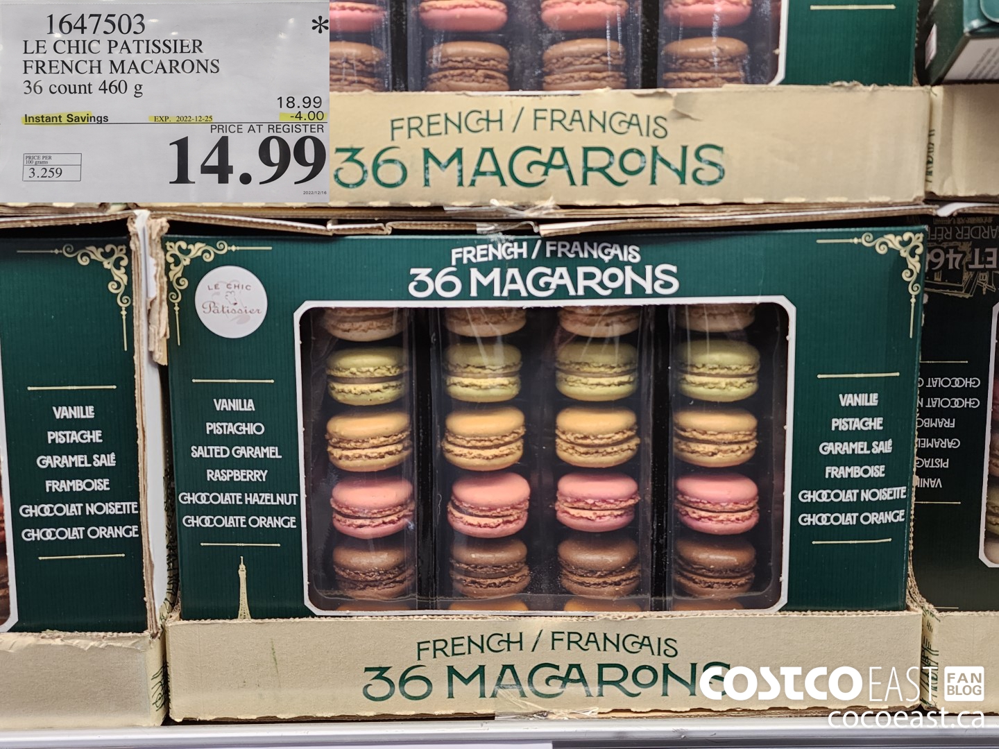 1647503 LE CHIC PATISSIER FRENCH MACARONS 36 count 460 G  ($4.00 INSTANT SAVINGS EXPIRES ON 2022-12-25) $14.99