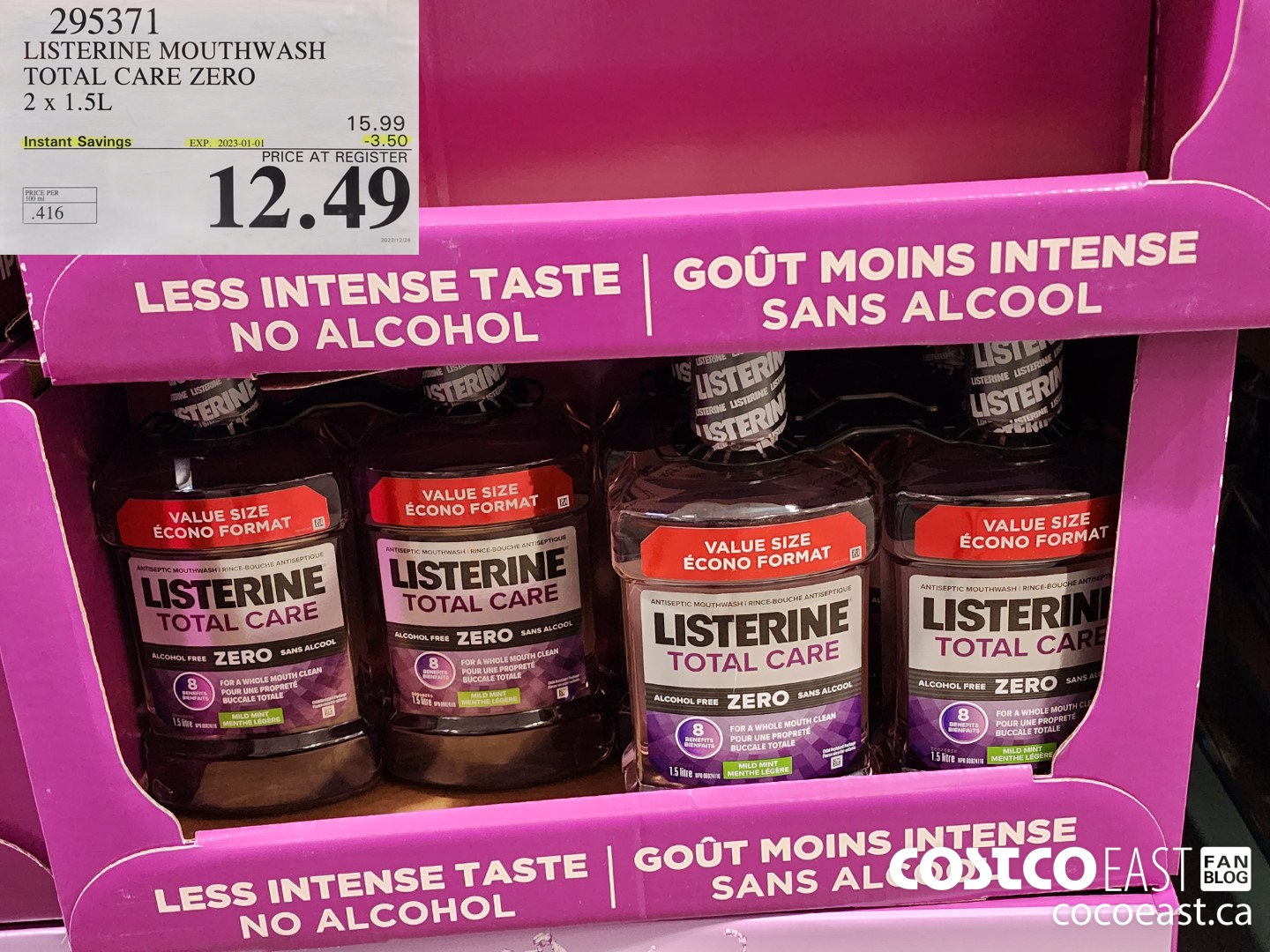 295371 LISTERINE TOTAL CARE MOUTHWASH 2 X 1.5L ($3.50 INSTANT SAVINGS EXPIRES ON 2023-01-01) $12.49