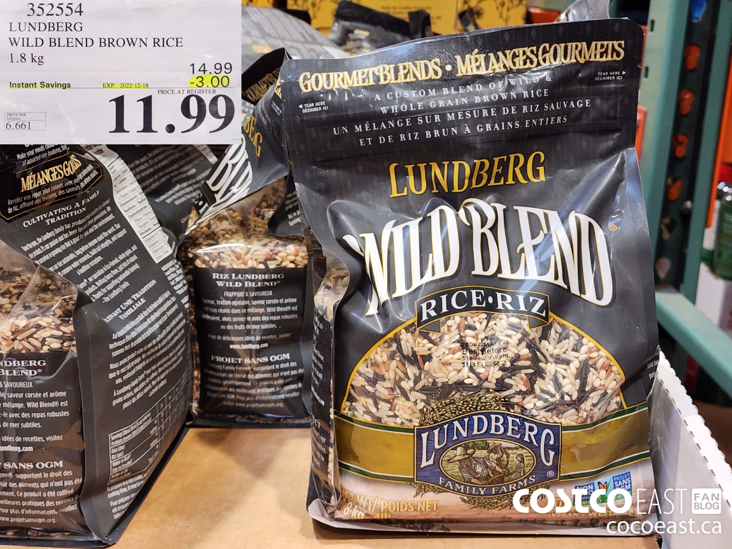 352554 LUNDBERG WILD BLEND BROWN RICE BLEND 1.8 KG ($3.00 INSTANT SAVINGS EXPIRES ON 2022-12-18) $11.99