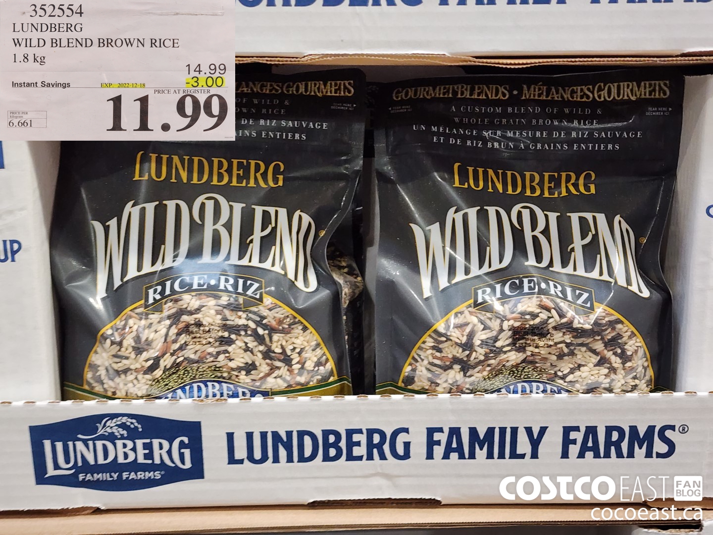 352554 LUNDBERG WILD BLEND BROWN RICE BLEND 1.8 KG ($3.00 INSTANT SAVINGS EXPIRES ON 2022-12-18) $11.99